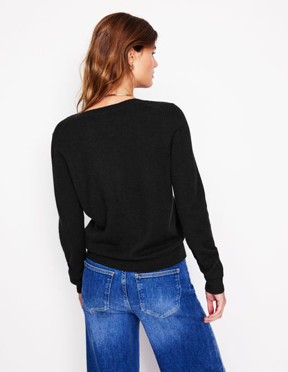 Eva Cashmere Crew Cardigan -Black