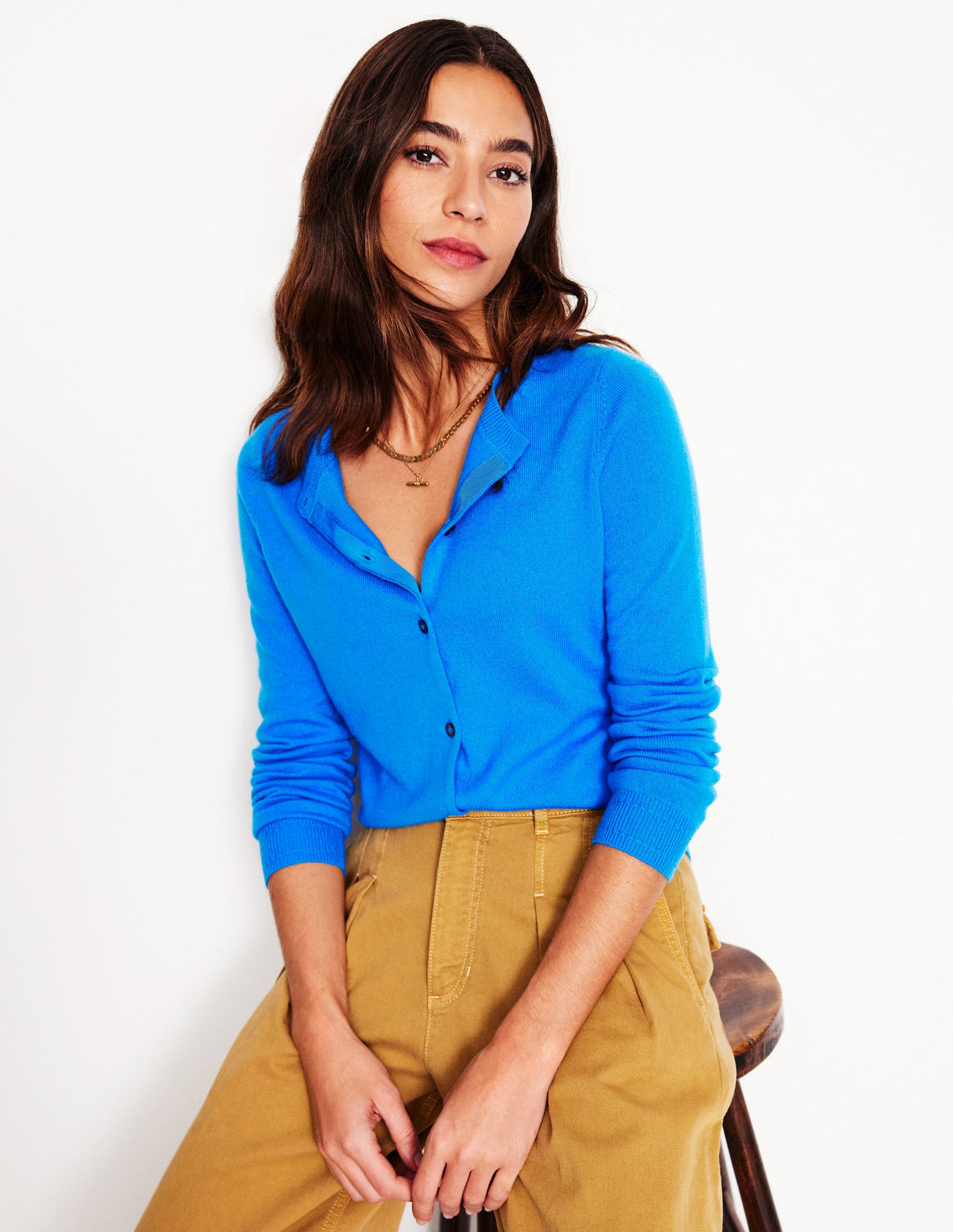 Eva Cashmere Crew Cardigan-Cerulean Blue - Image 1