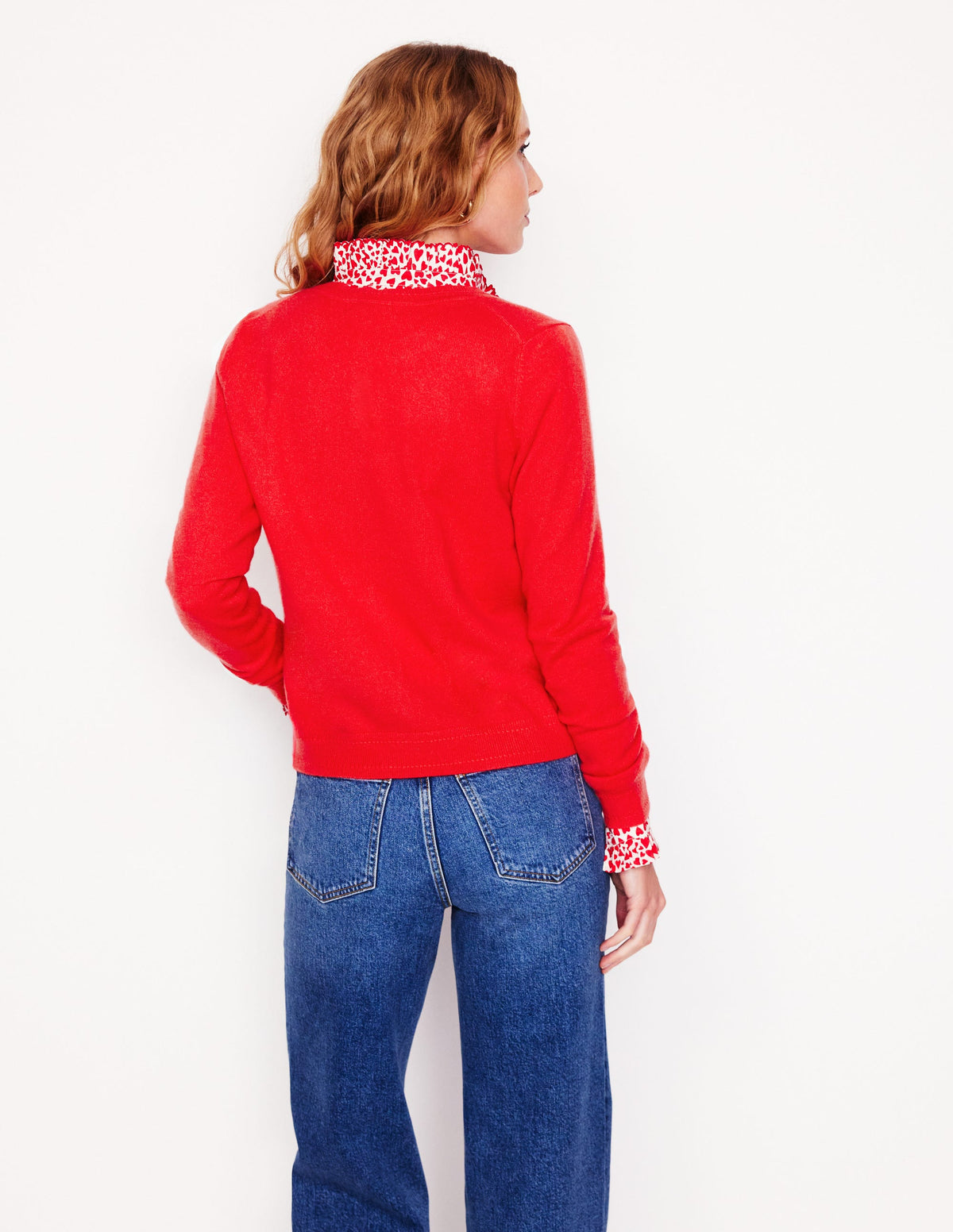 Eva Cashmere Crew Cardigan-Strawberry Tart Red - Image 3