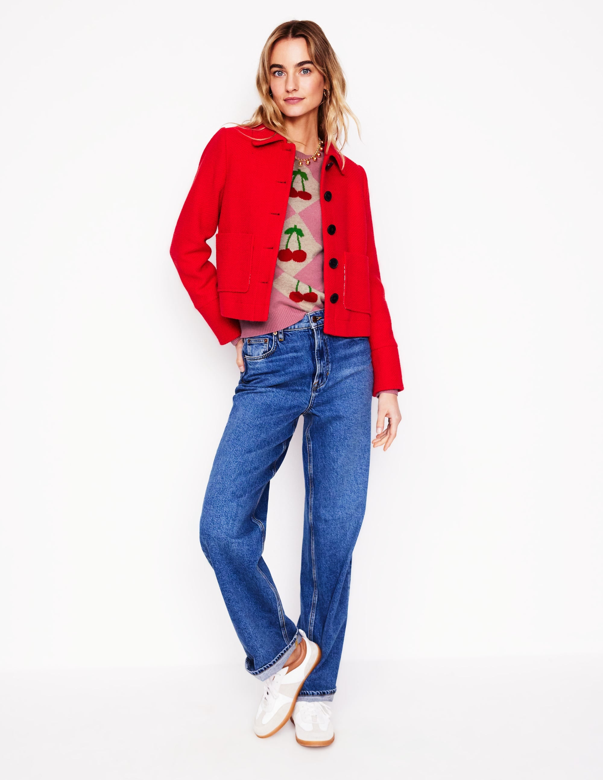 Lydia Cashmere Jumper-Pink, Cherry Argyle - Image 7