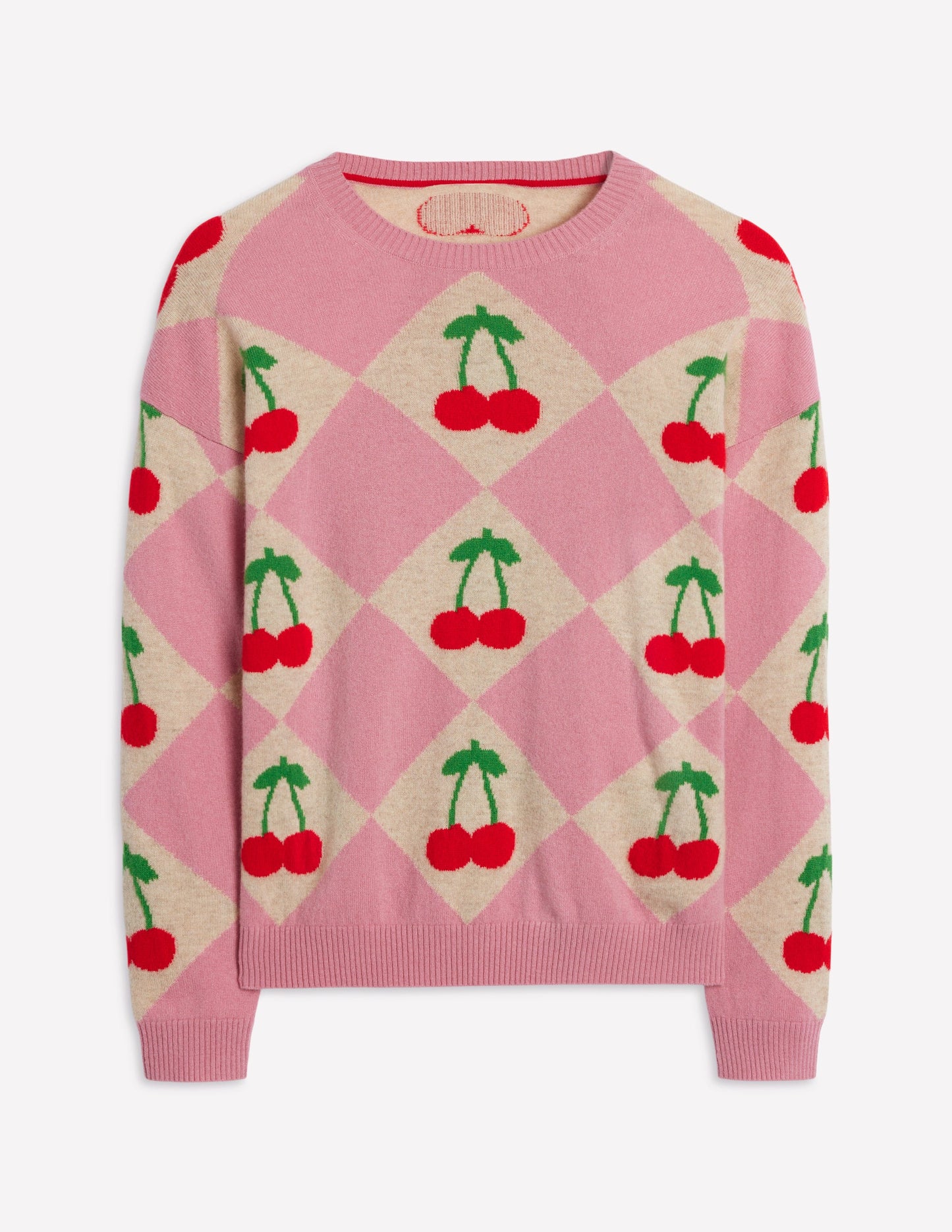 Lydia Cashmere Jumper-Pink, Cherry Argyle