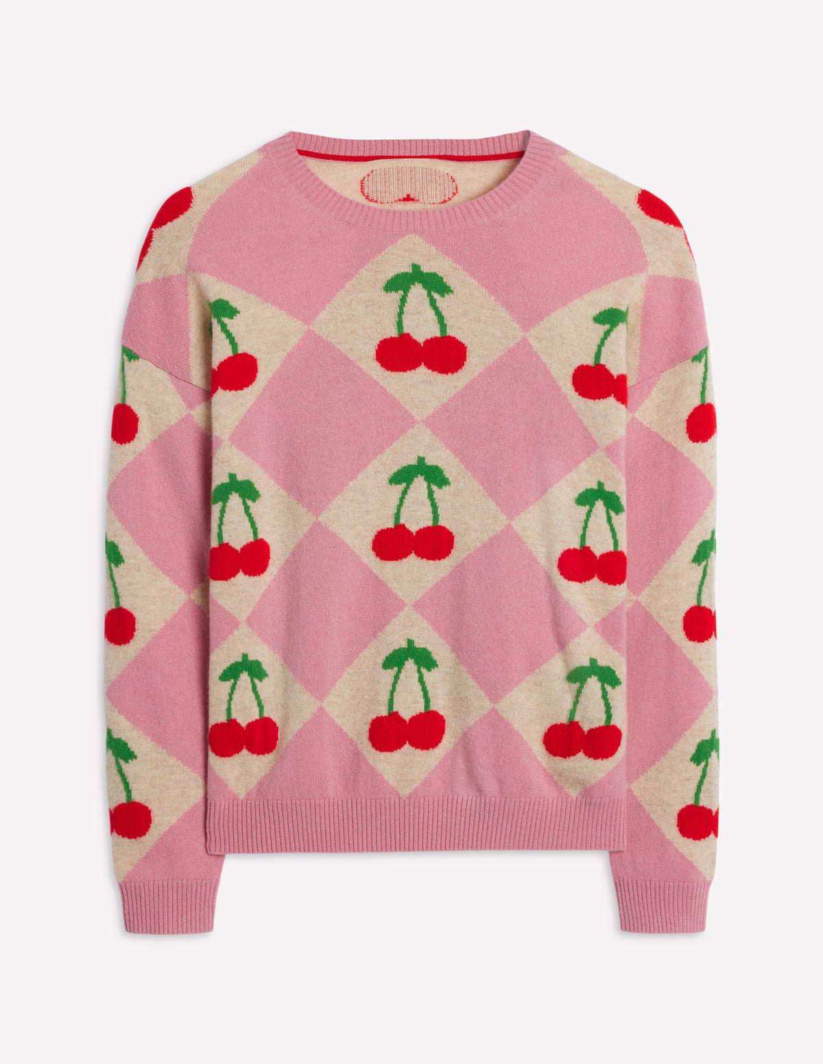 Lydia Cashmere Jumper-Pink, Cherry Argyle - Image 9