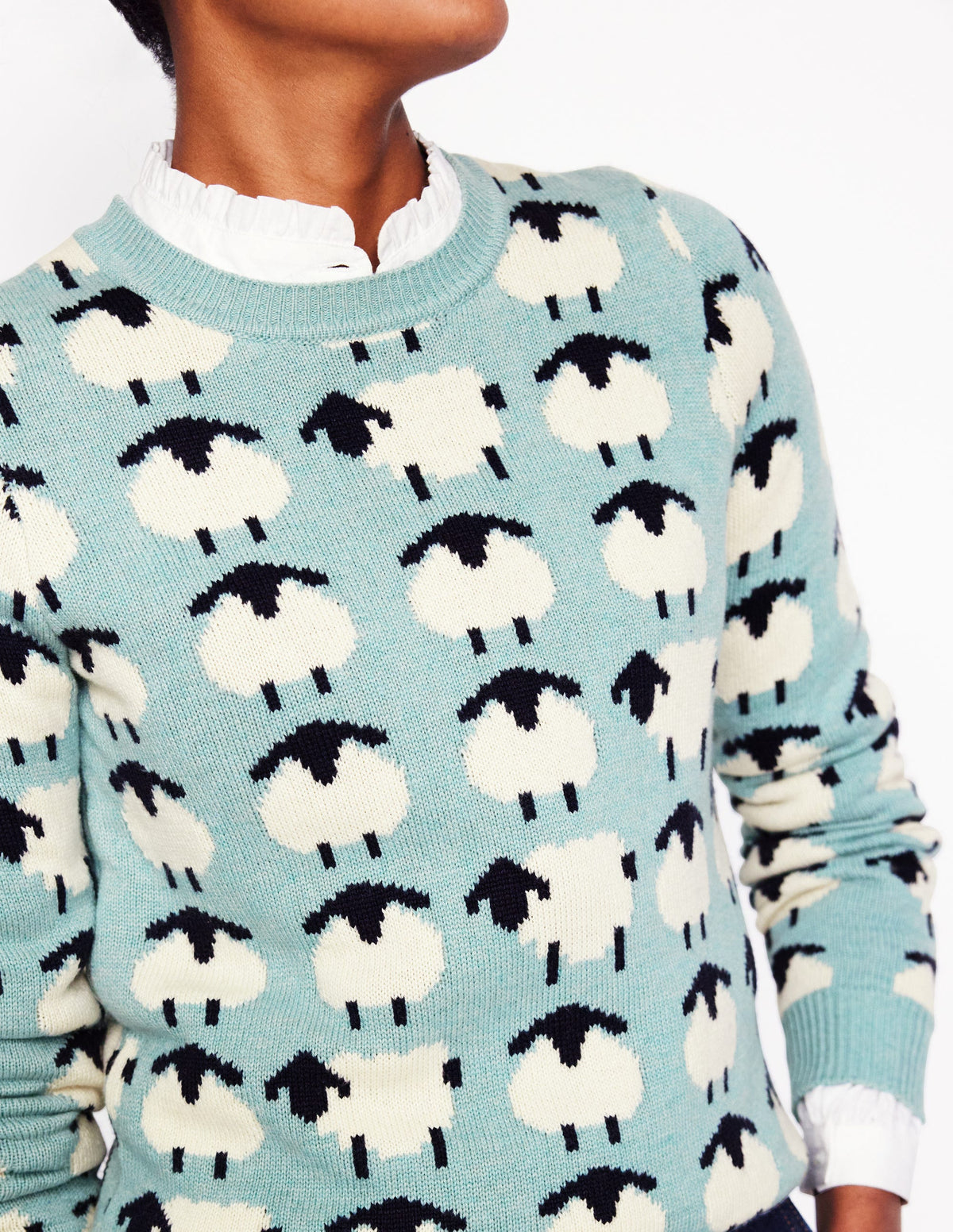 Heather Jacquard Jumper-Seamist Blue, Sheep - Image 2