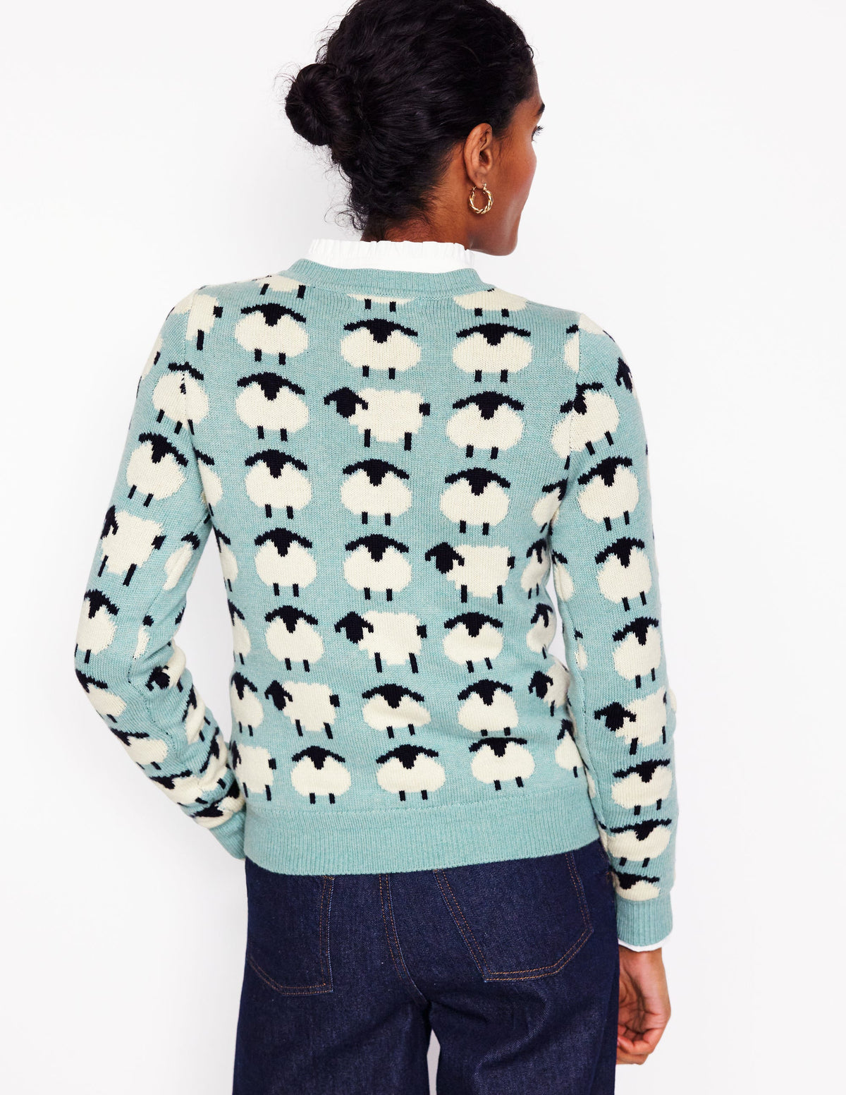 Heather Jacquard Jumper-Seamist Blue, Sheep - Image 3