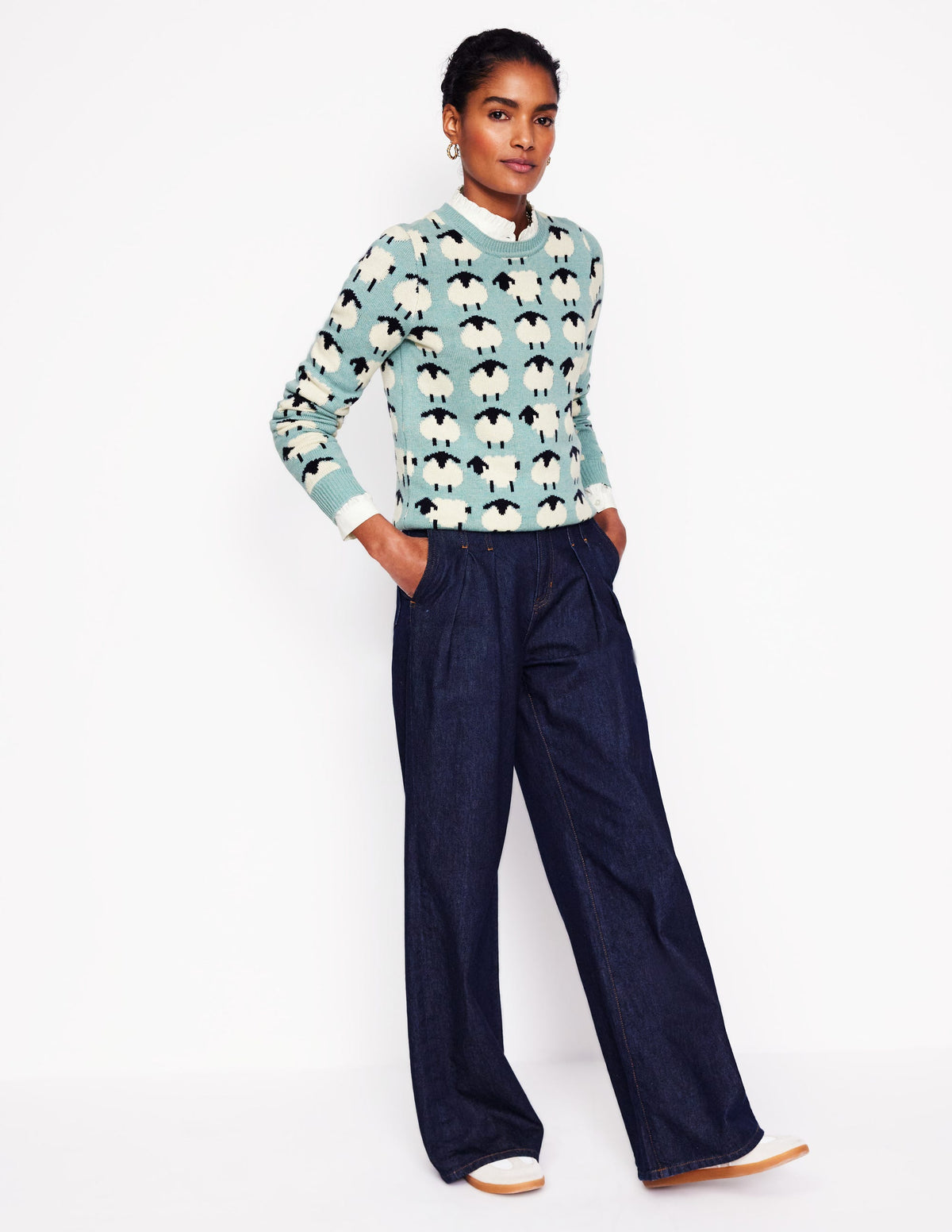 Heather Jacquard Jumper-Seamist Blue, Sheep - Image 4