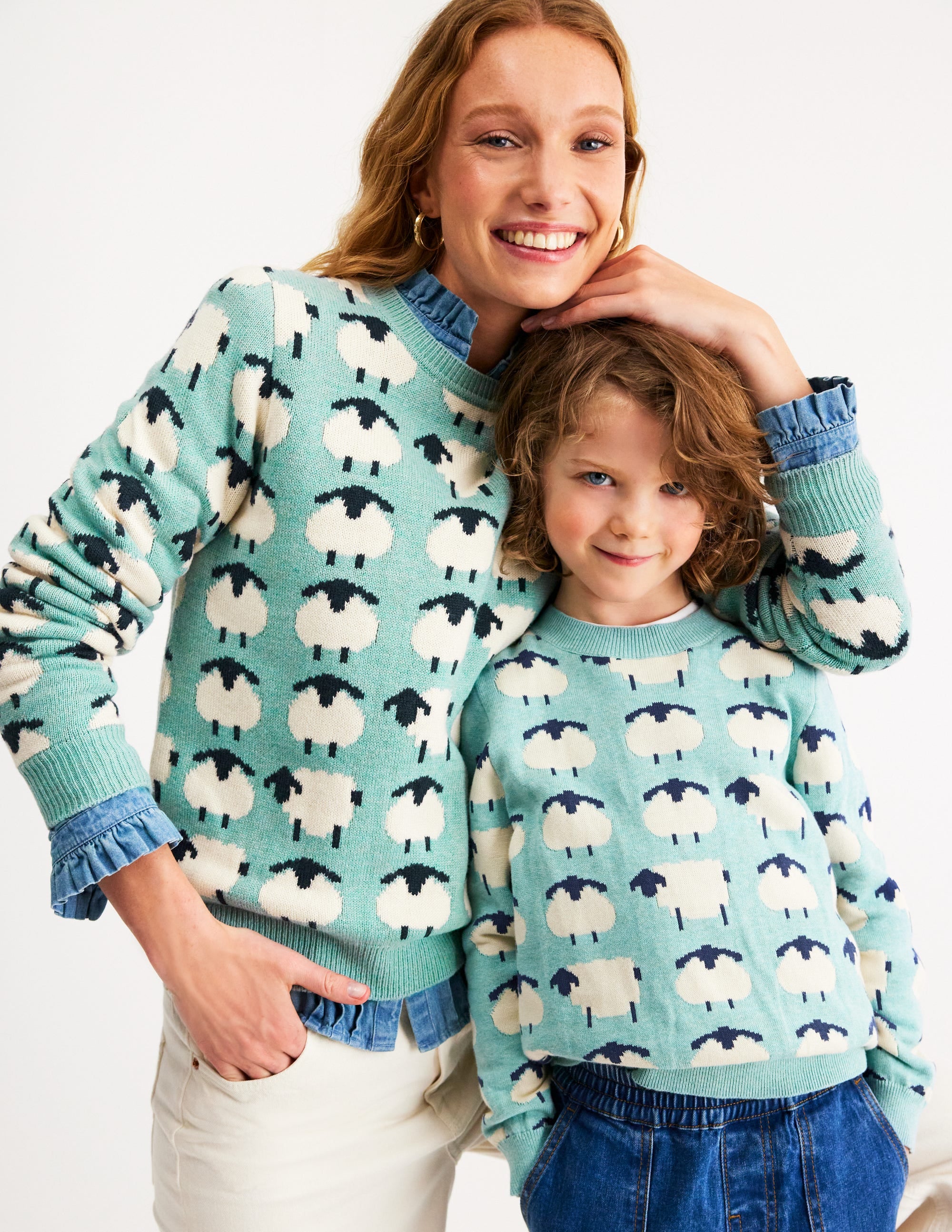 Heather Jacquard Jumper-Seamist Blue, Sheep - Image 5