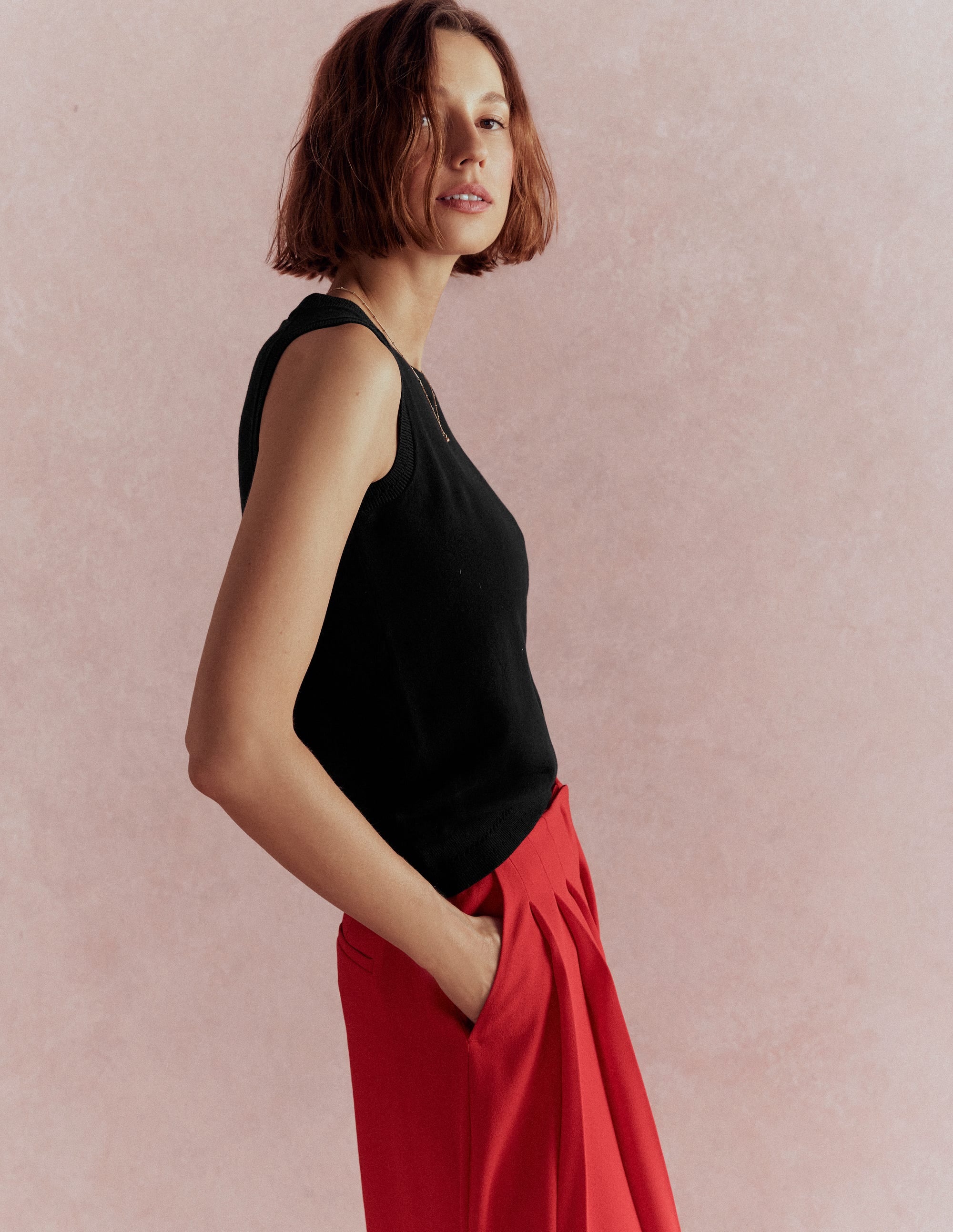 Catriona Crew Neck Cotton Tank-Black - Image 6