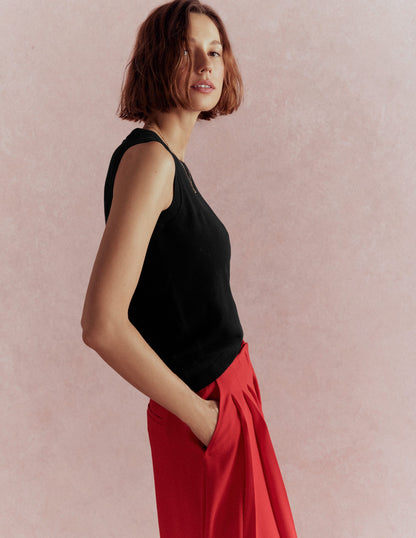 Catriona Crew Neck Cotton Tank-Black-6