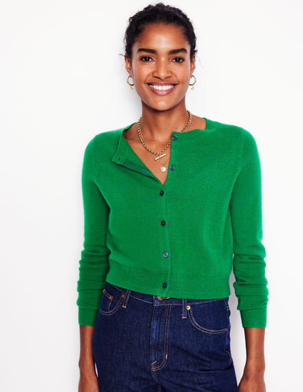 Eva Cashmere Cropped Cardigan-Rich Emerald