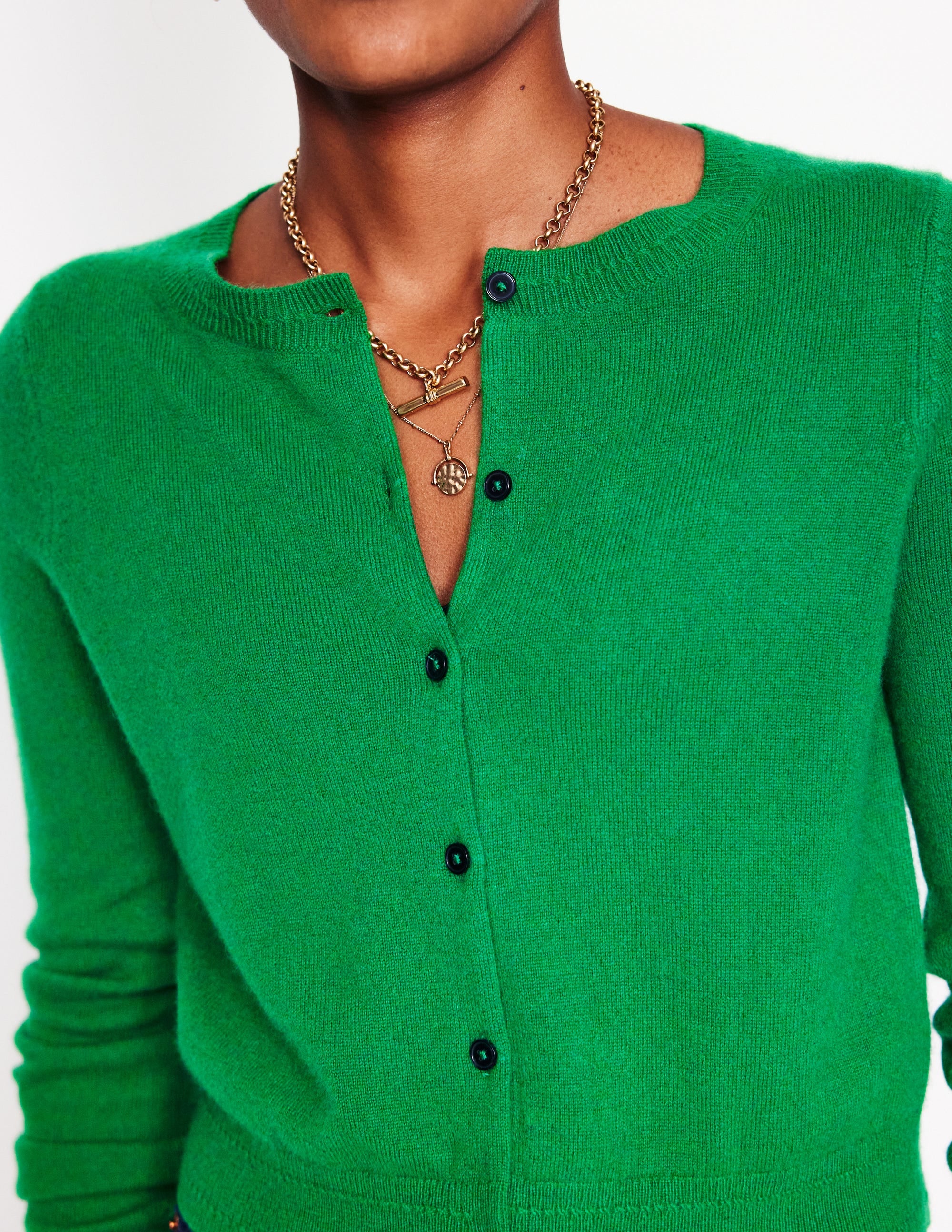 Eva Cashmere Cropped Cardigan-Rich Emerald - Image 2