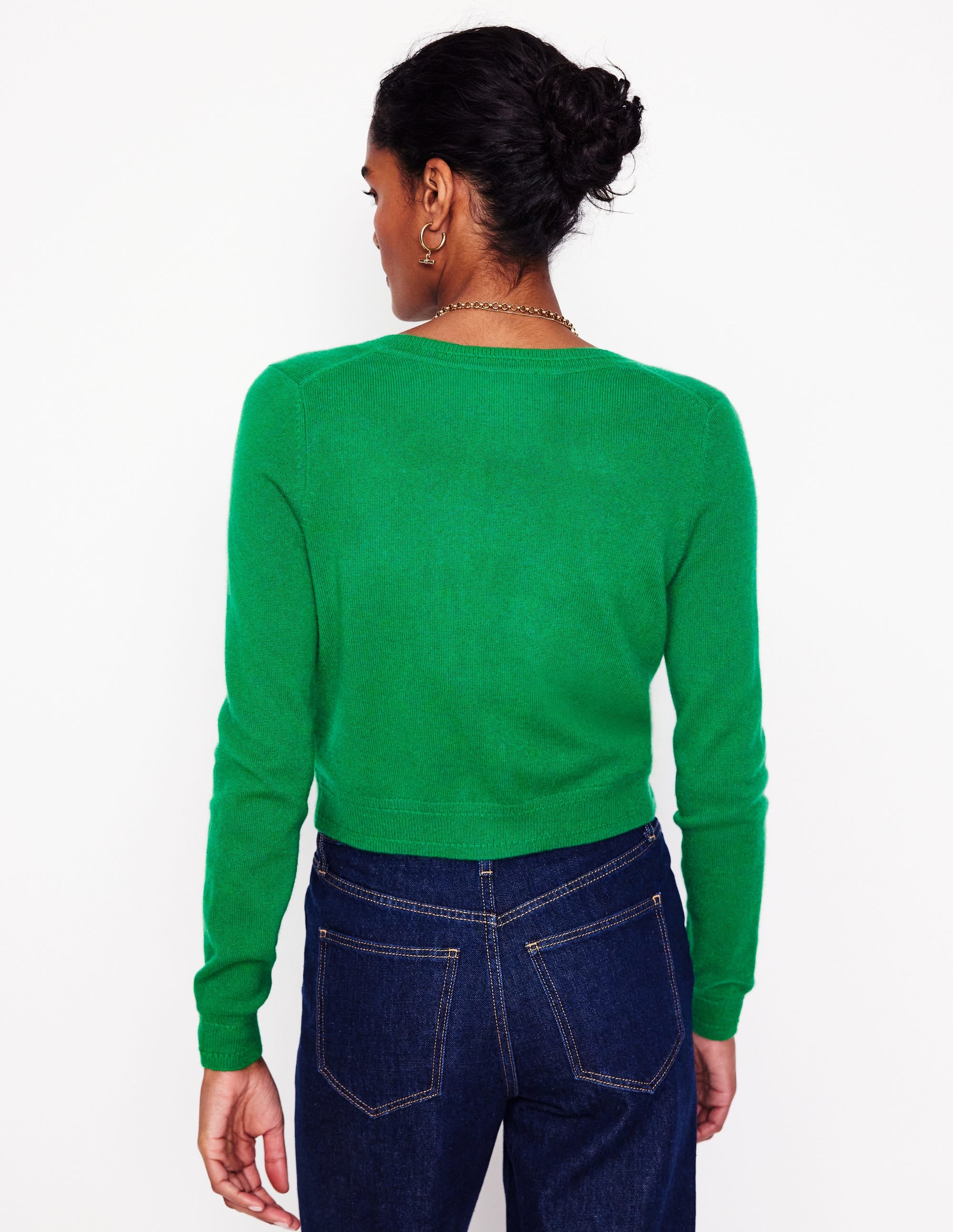 Eva Cashmere Cropped Cardigan-Rich Emerald - Image 3