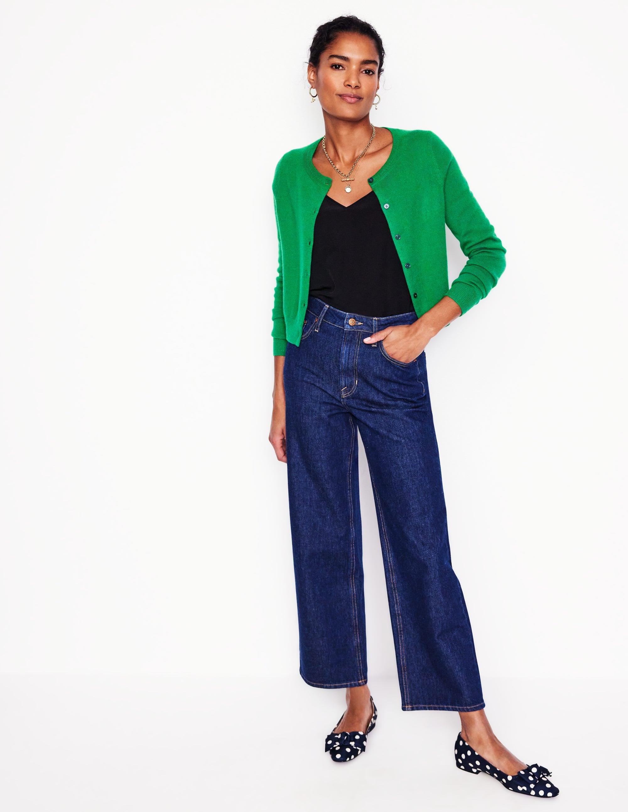Eva Cashmere Cropped Cardigan-Rich Emerald - Image 4