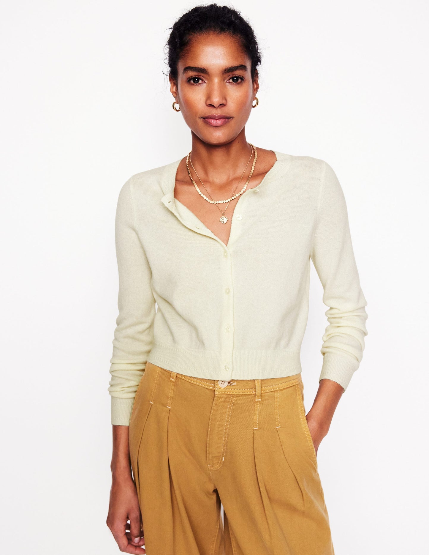 Eva Cashmere Cropped Cardigan-Warm Ivory