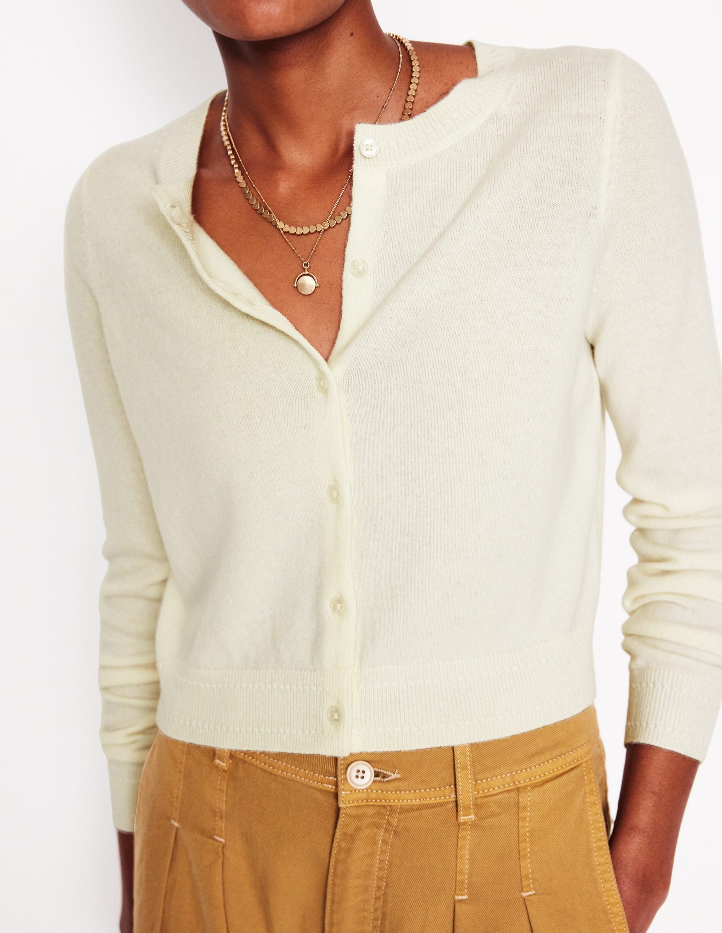 Eva Cashmere Cropped Cardigan-Warm Ivory