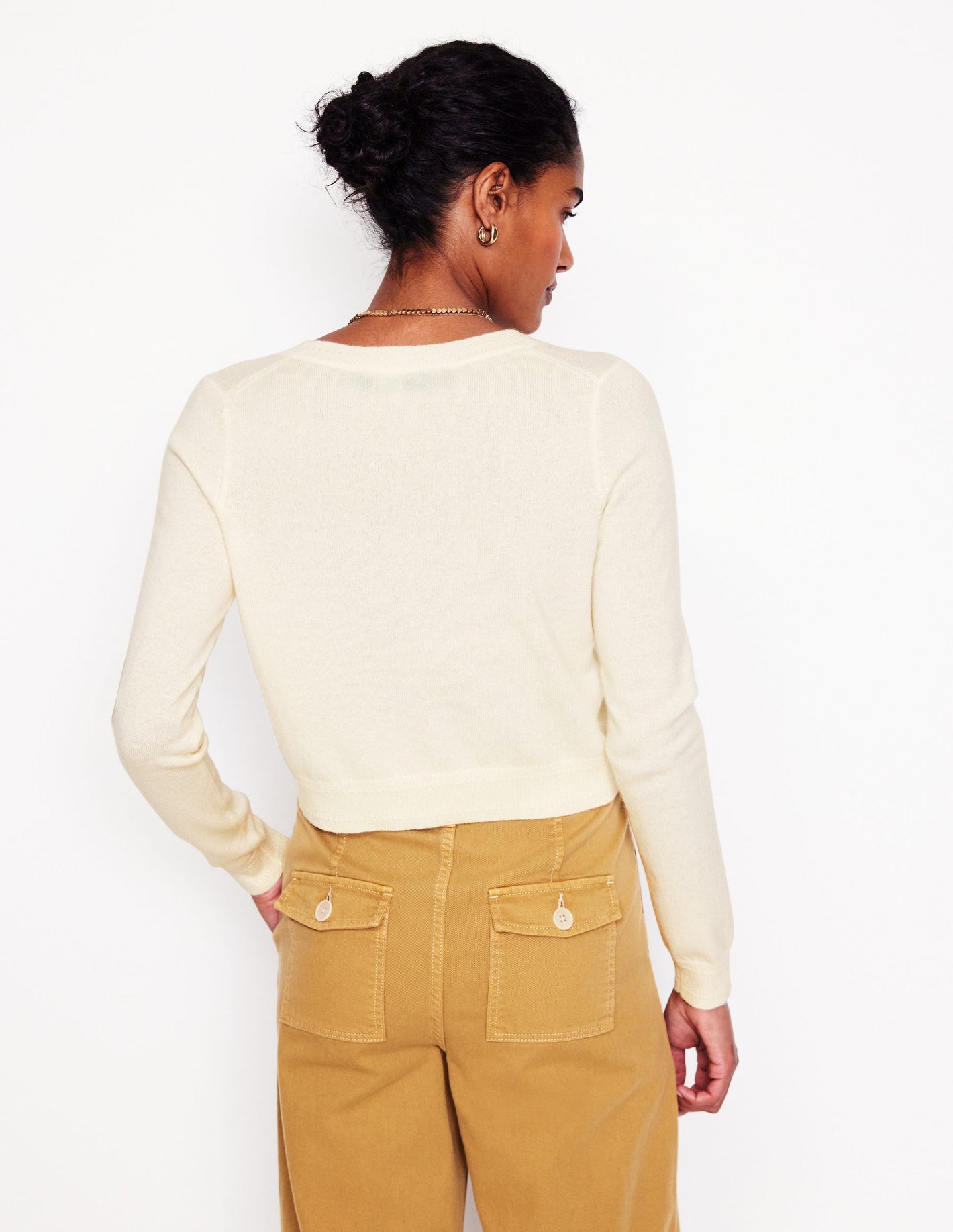 Eva Cashmere Cropped Cardigan-Warm Ivory