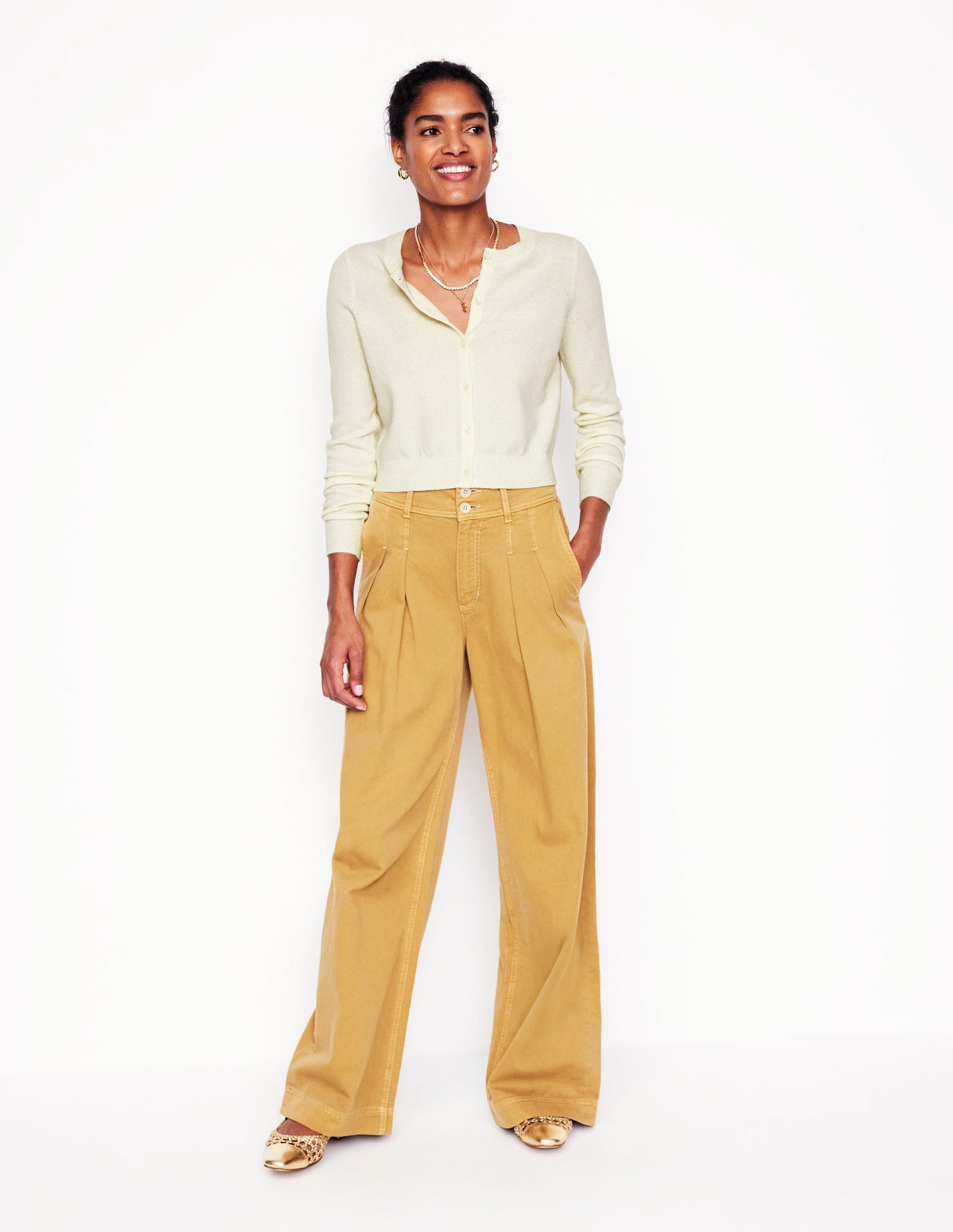 Eva Cashmere Cropped Cardigan-Warm Ivory