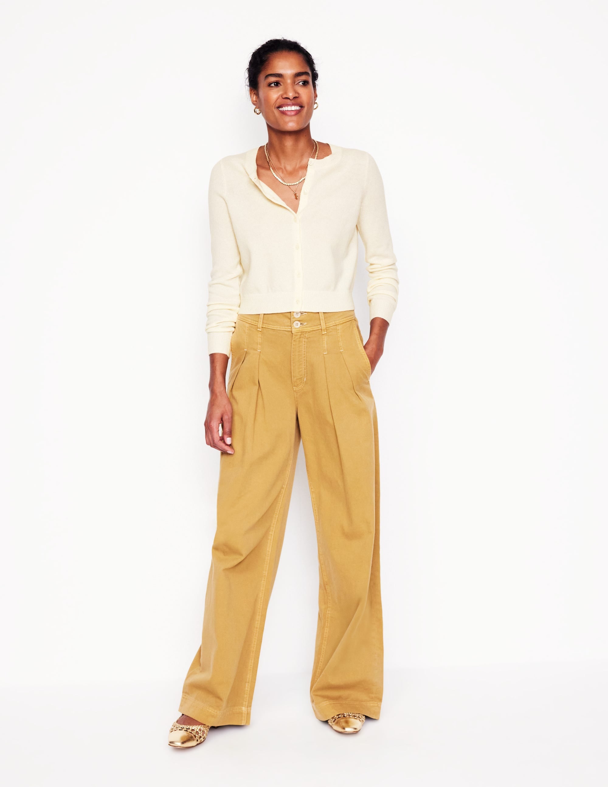 Eva Cashmere Cropped Cardigan-Warm Ivory - Image 4