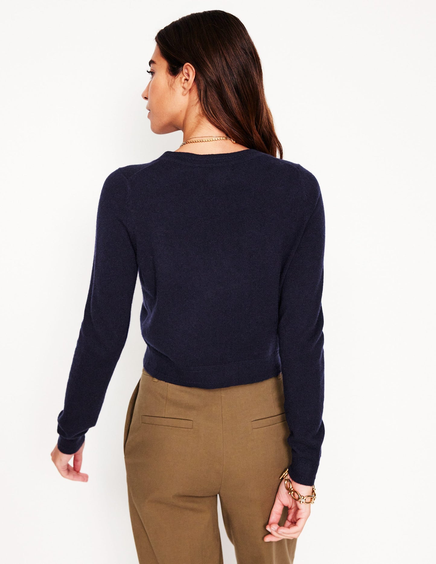 Eva Cashmere Cropped Cardigan-Navy