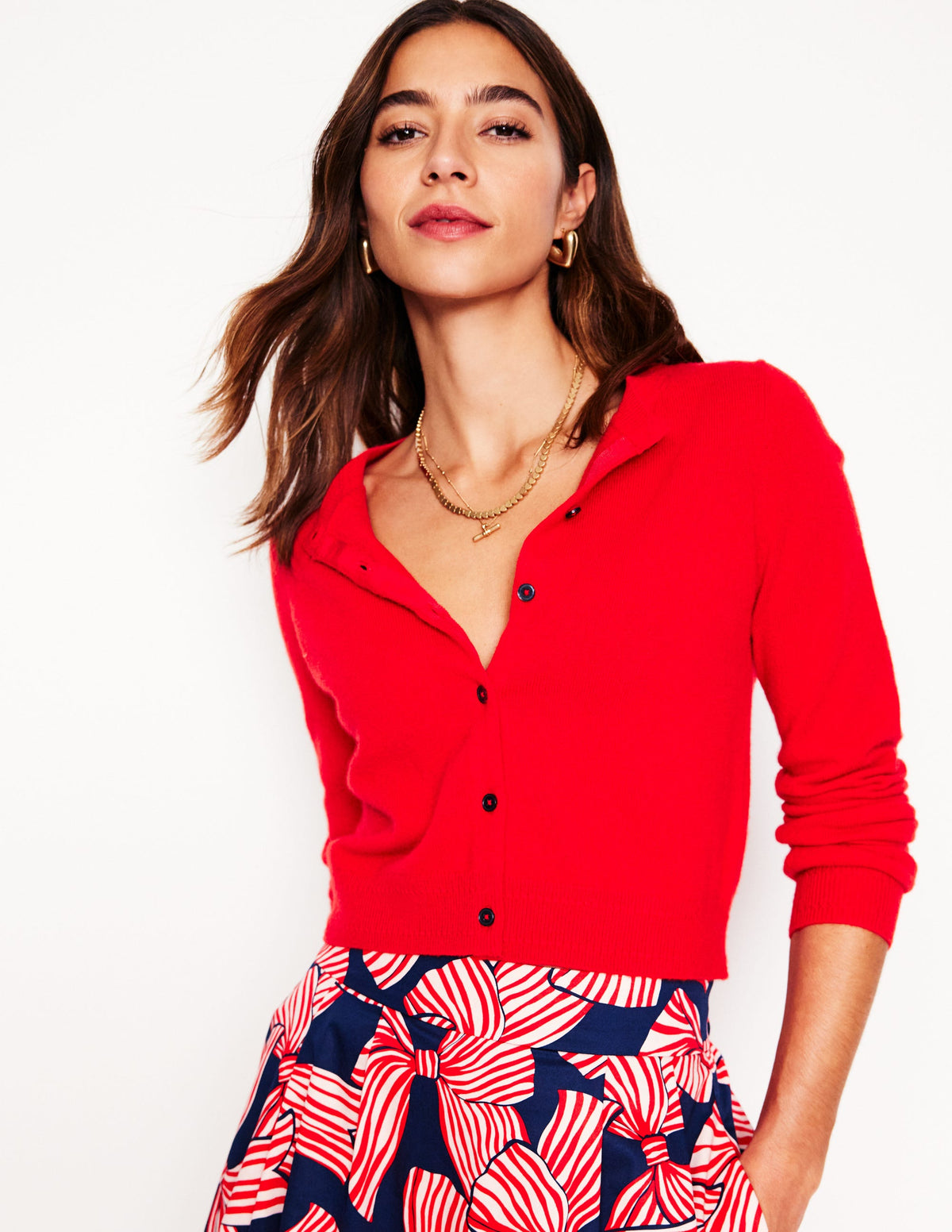 Eva Cashmere Cropped Cardigan-Poppy Red - Image 1