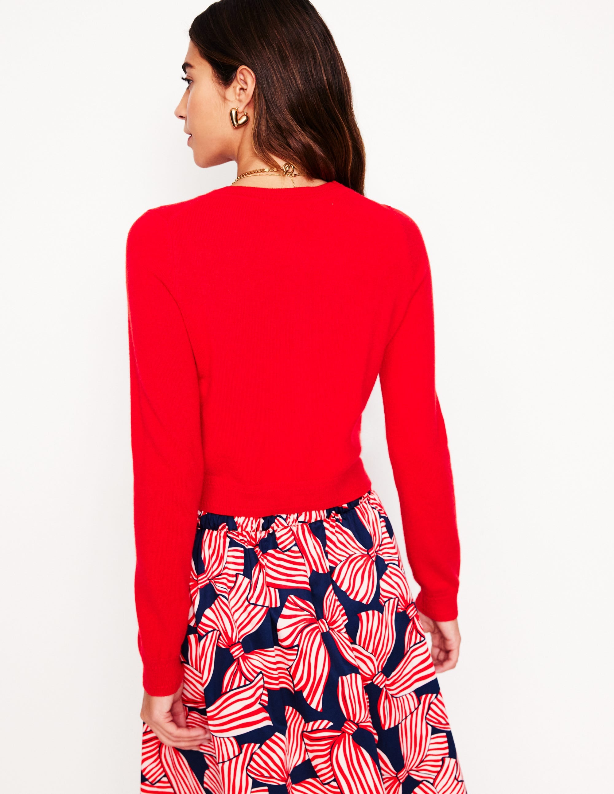 Eva Cashmere Cropped Cardigan-Poppy Red - Image 3