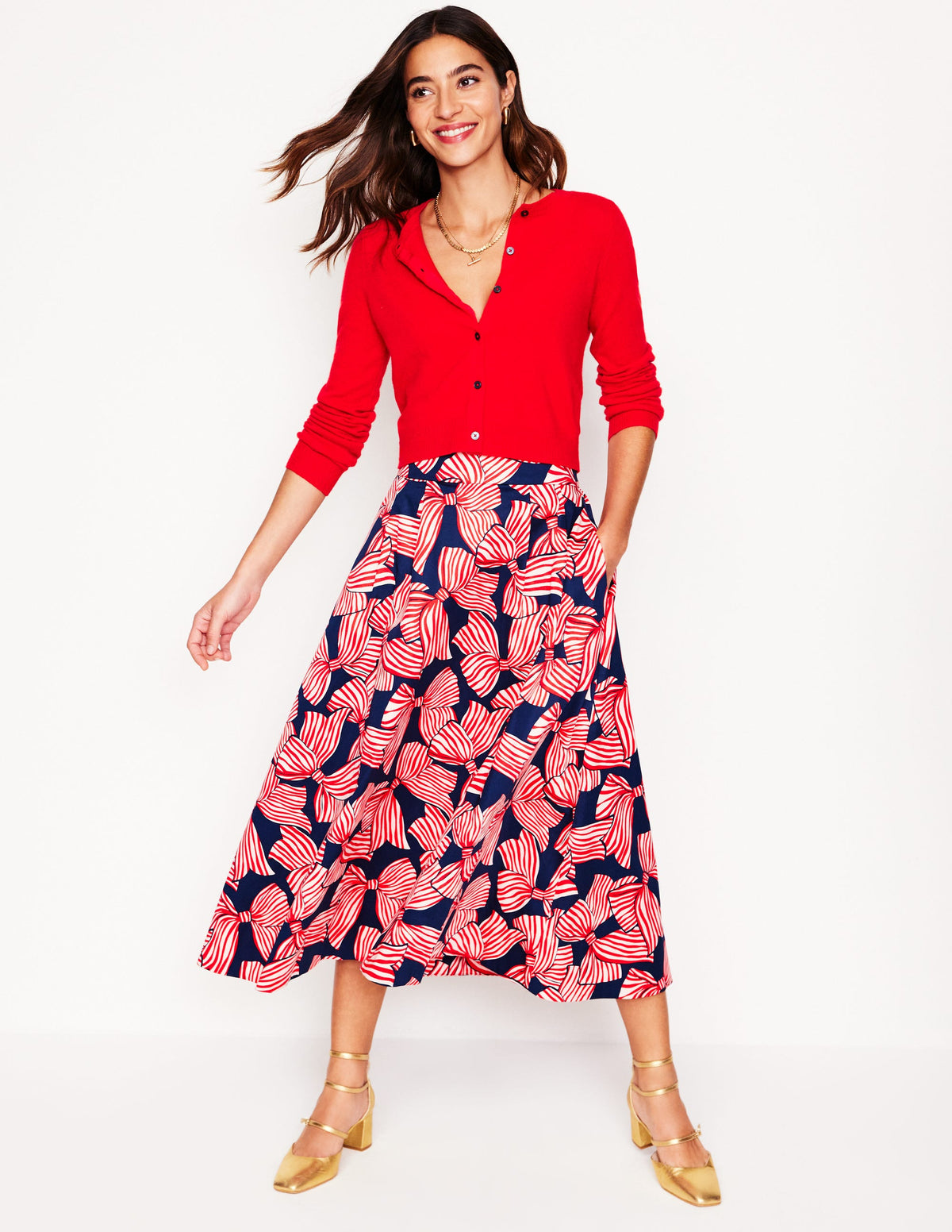 Eva Cashmere Cropped Cardigan-Poppy Red - Image 4