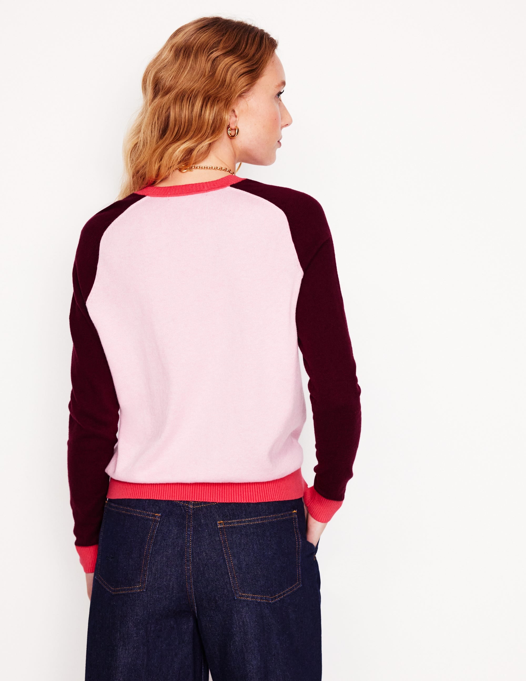 Meg Raglan Sleeve Jumper-Soft Pink, Colourblock - Image 3