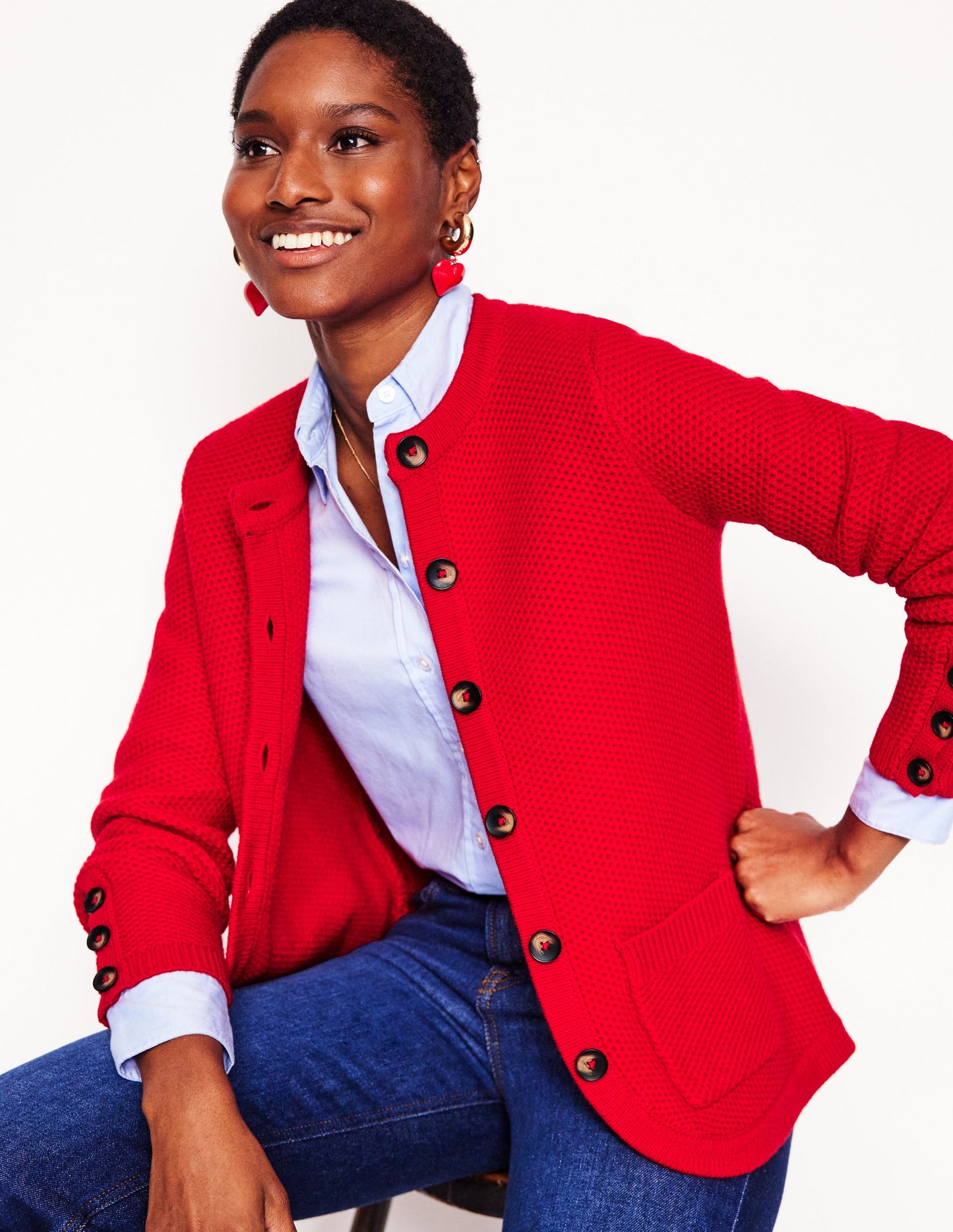 Textured Stitch Cardigan-Rouge Red