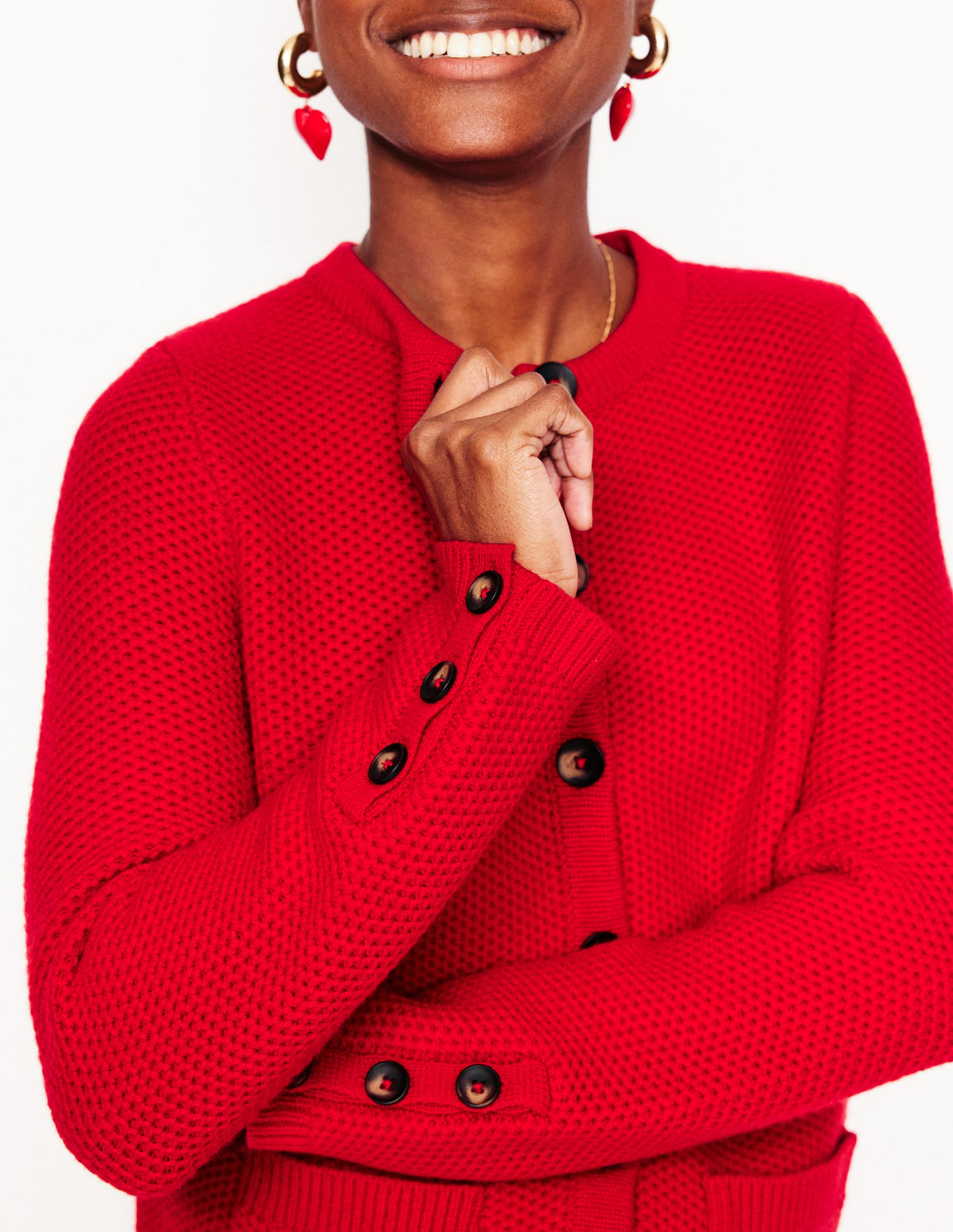 Textured Stitch Cardigan-Rouge Red - Image 2