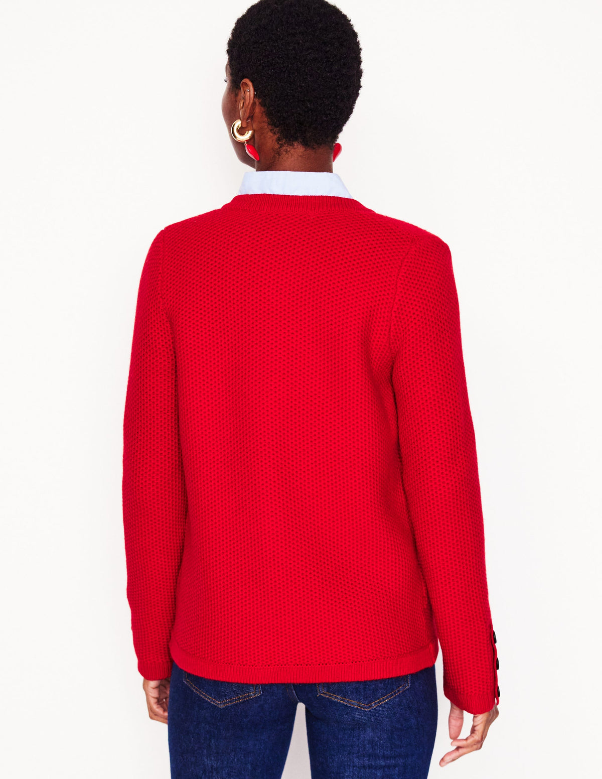Textured Stitch Cardigan-Rouge Red - Image 3
