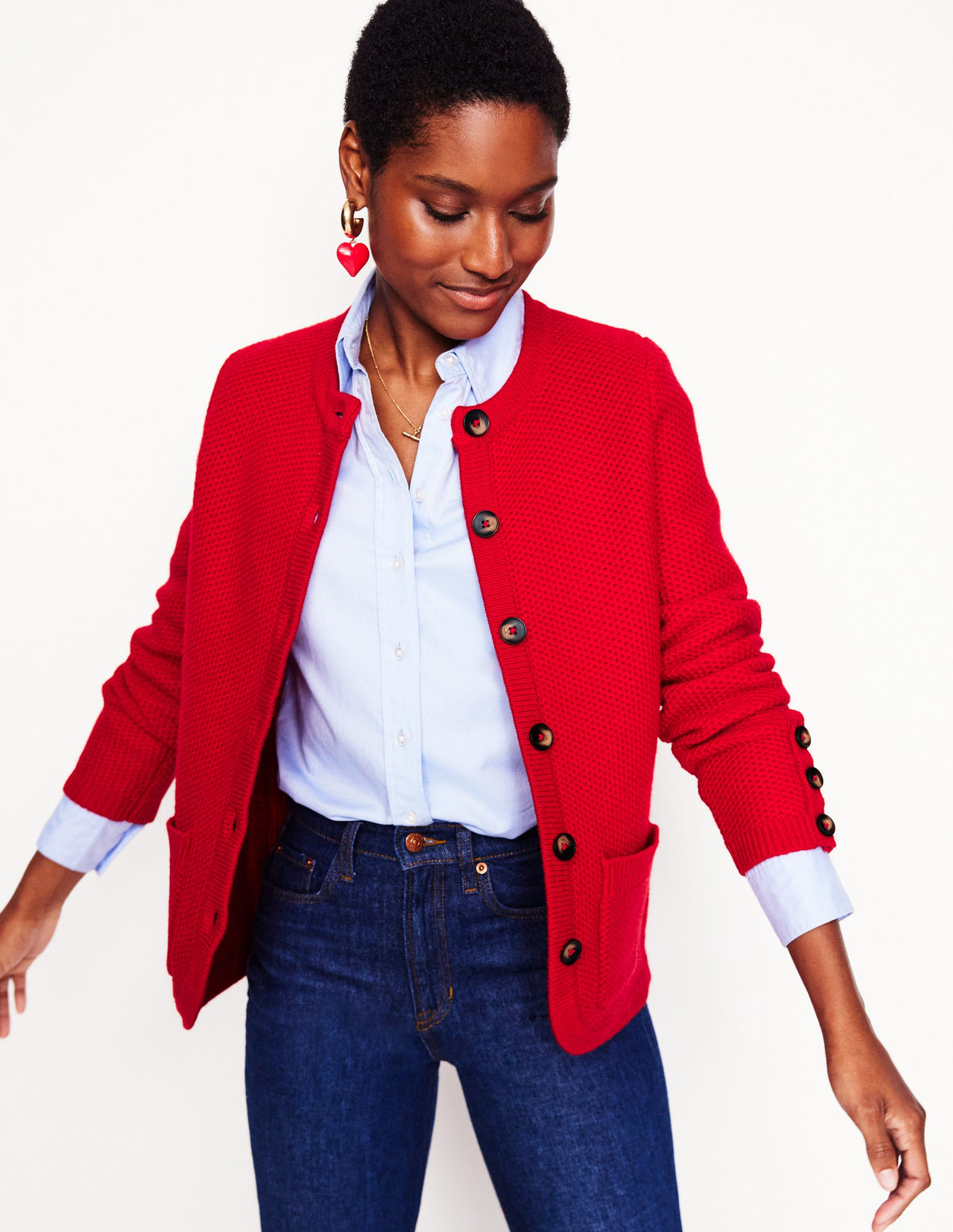 Textured Stitch Cardigan-Rouge Red - Image 4