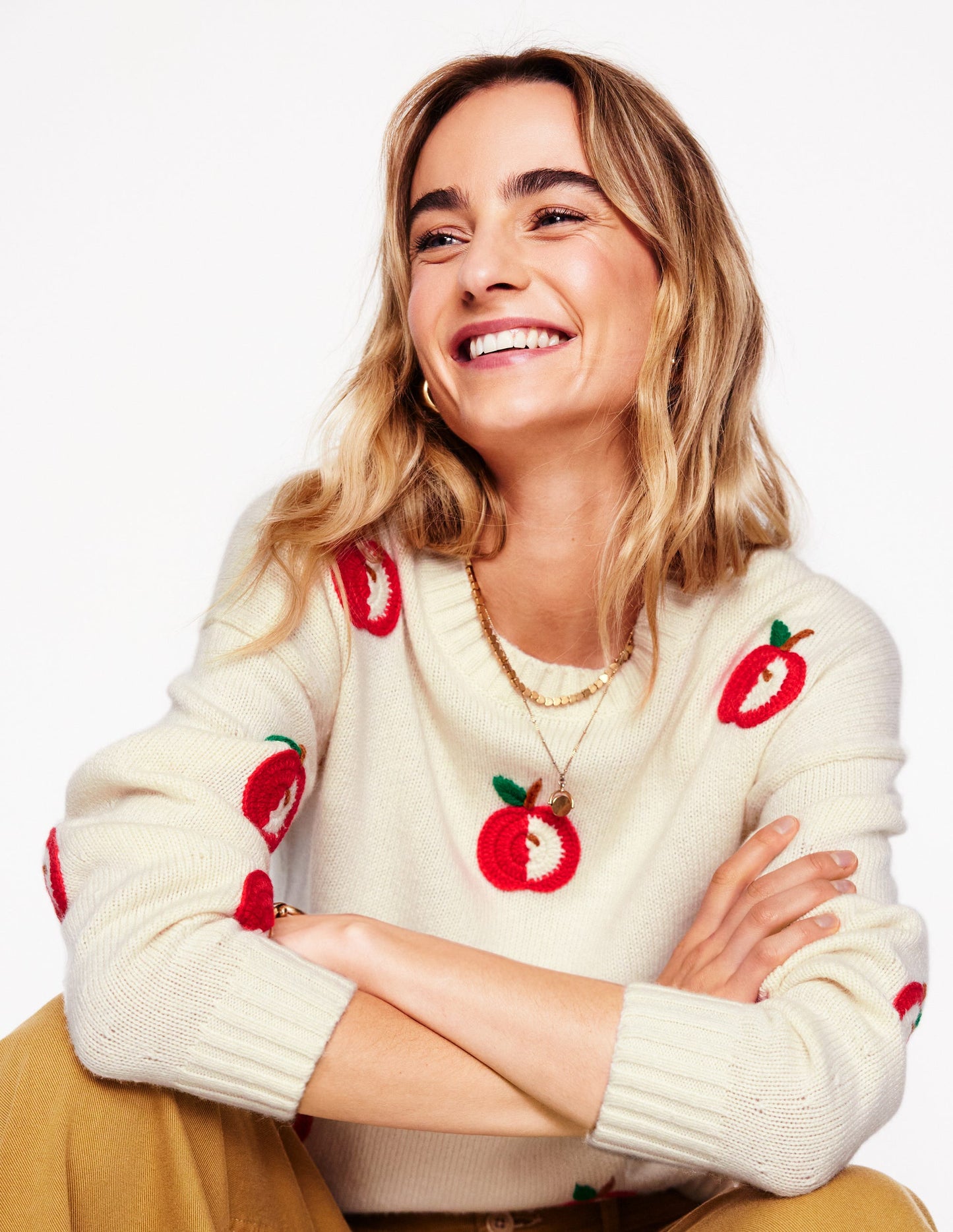 Natalie Embroidered Jumper-Warm Ivory, Apples