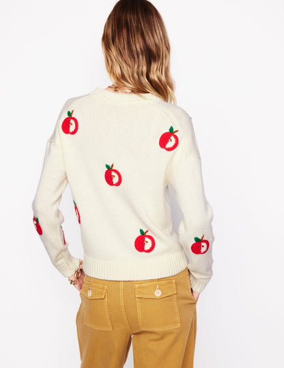 Natalie Embroidered Jumper-Warm Ivory, Apples