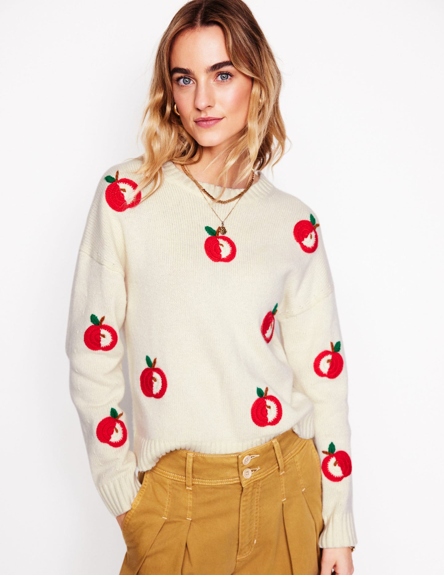 Natalie Embroidered Jumper-Warm Ivory, Apples