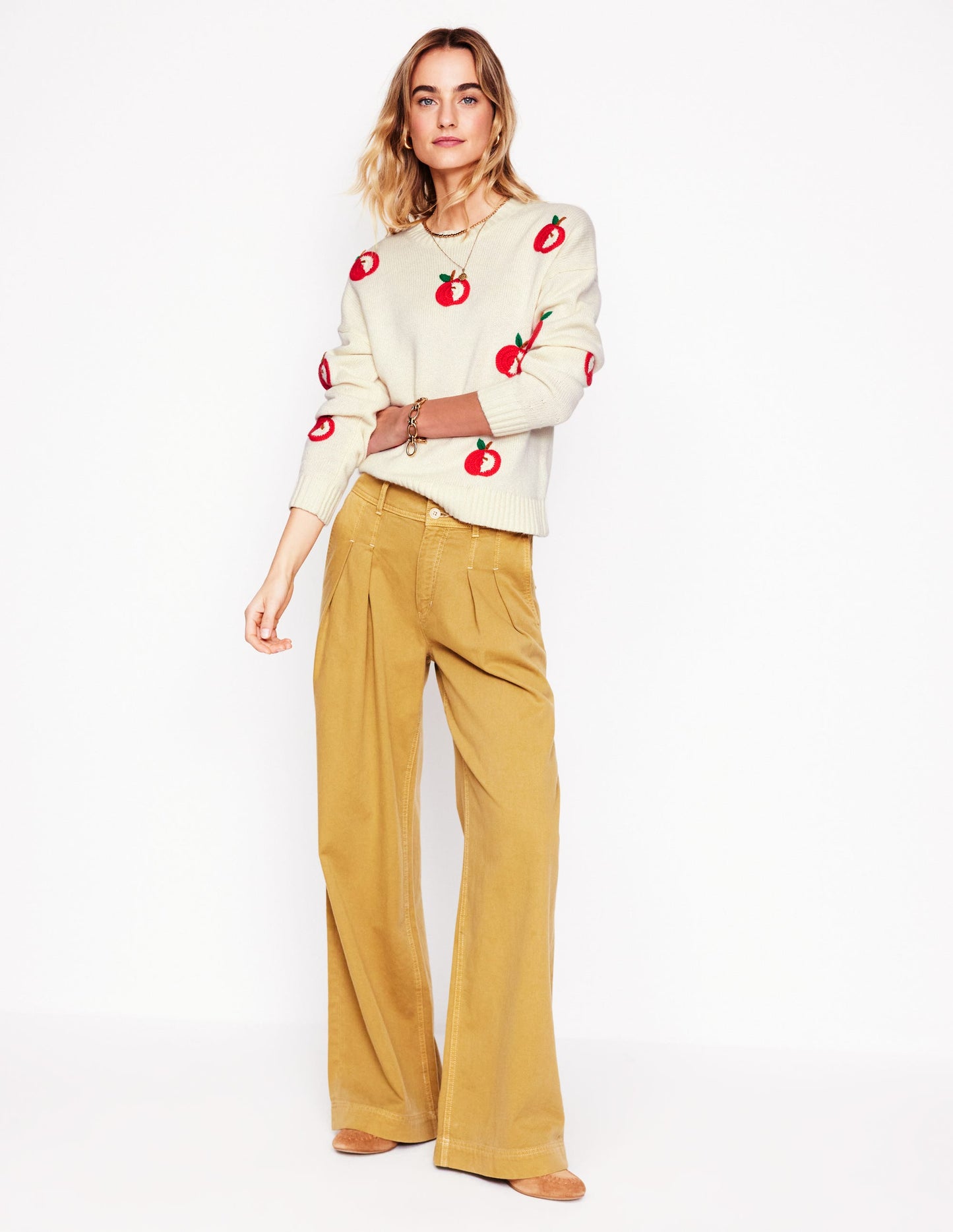 Natalie Embroidered Jumper-Warm Ivory, Apples