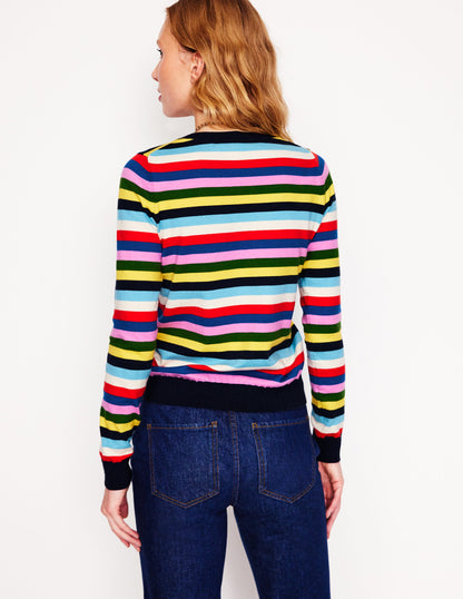 Emilia Cotton Crew Jumper-Poppy Red, Blue Multi