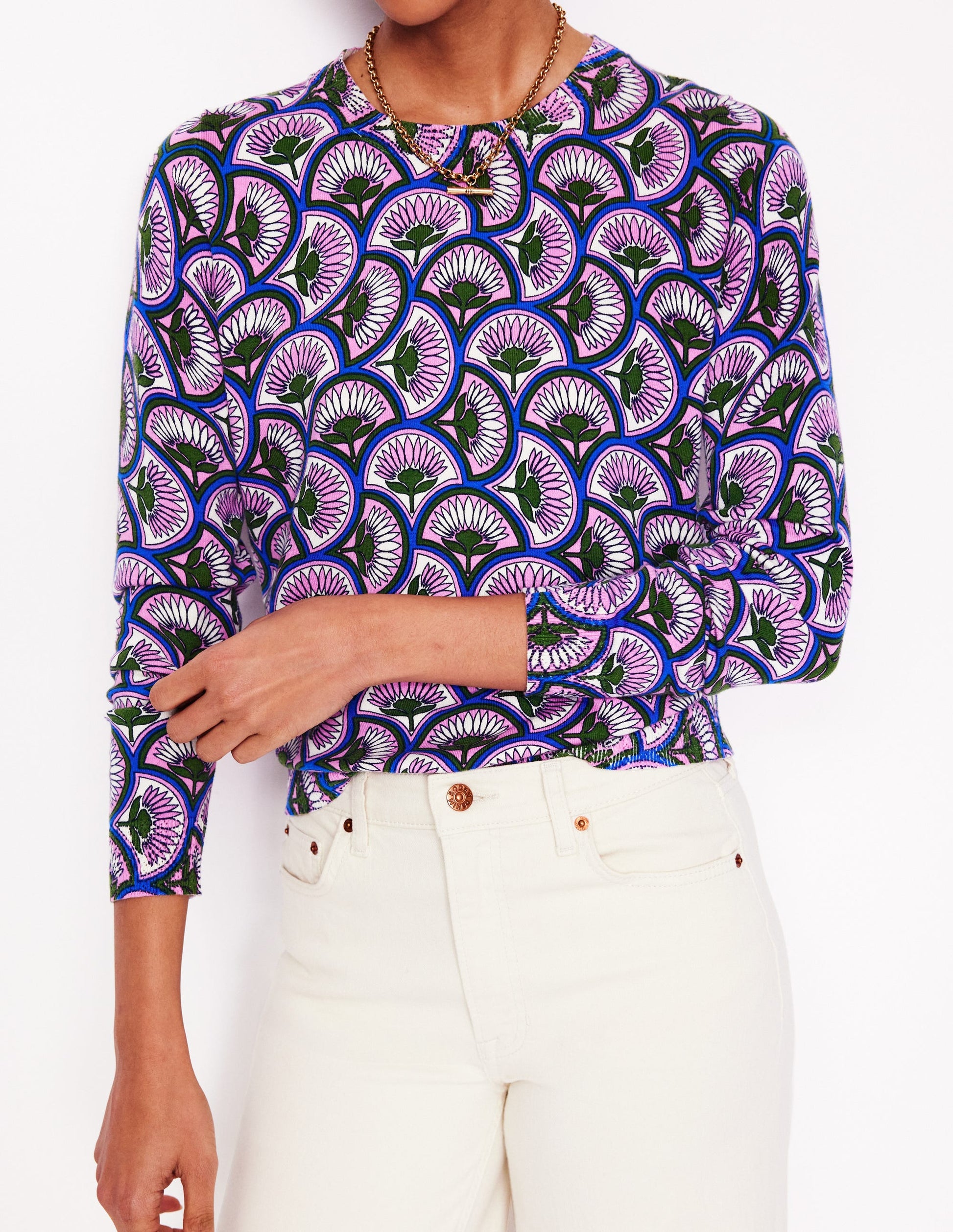 Emilia Cotton Crew Jumper-Soft Lavender Pink, Daisy Arc-2