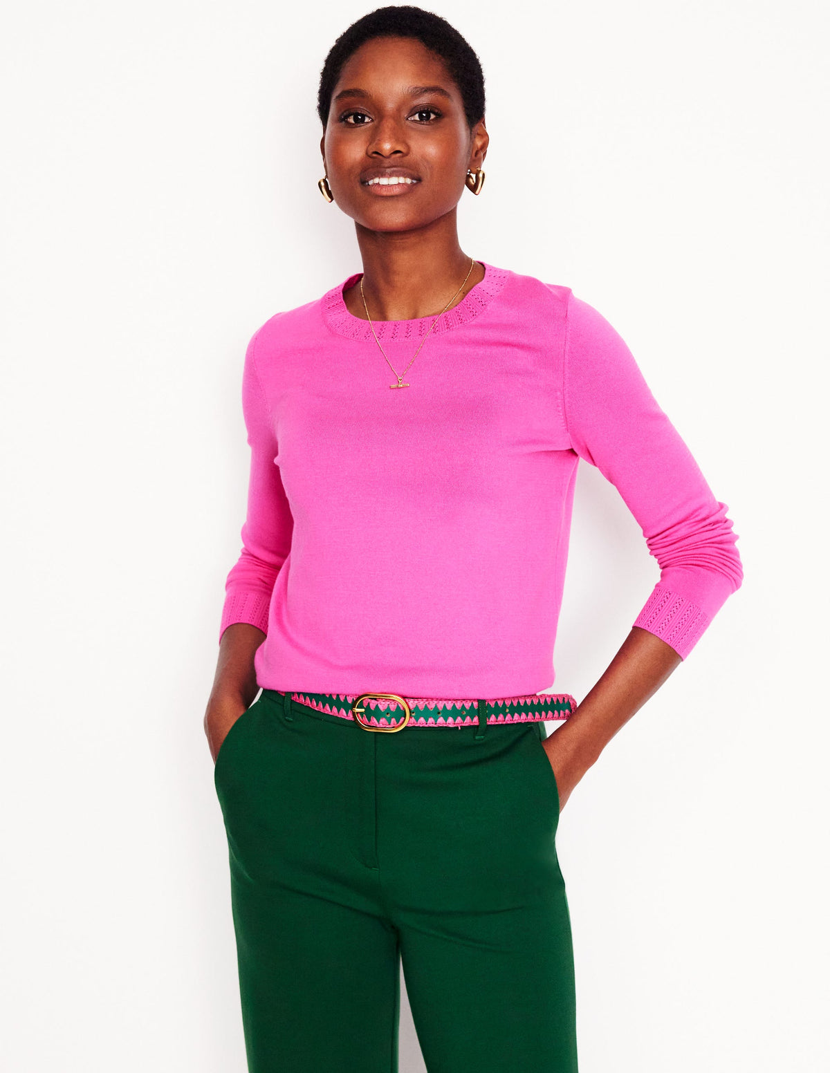 Emilia Cotton Crew Jumper-Tickled Pink - Image 1