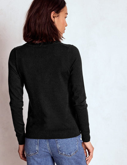 Emilia Cotton V-Neck Jumper-Black-3