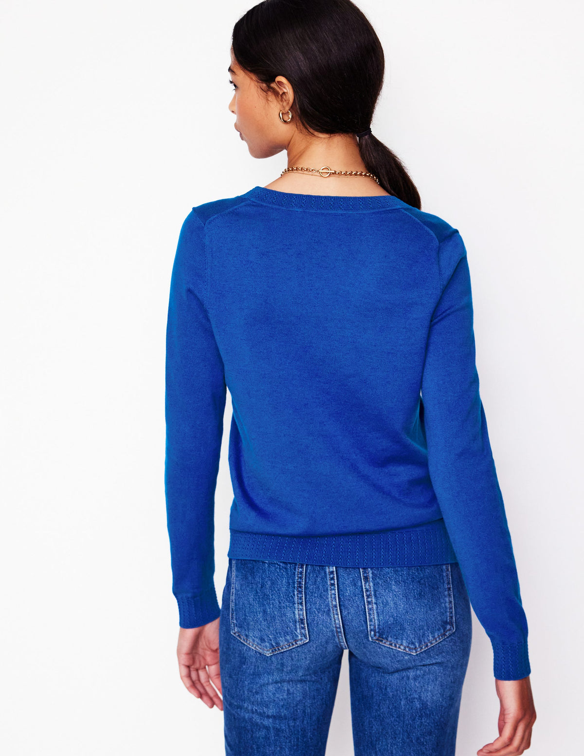 Emilia Cotton V-Neck Jumper-Bright Blue - Image 3