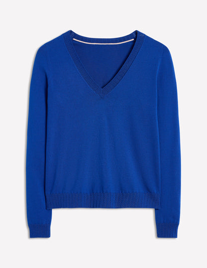 Emilia Cotton V Neck Jumper-Bright Blue