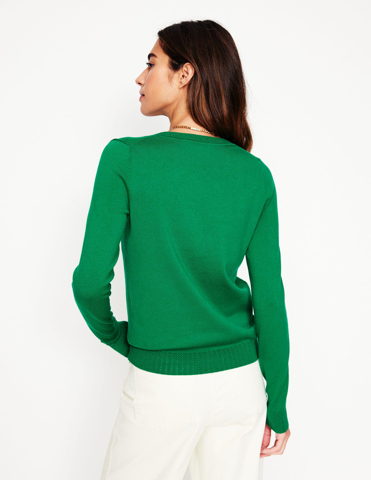 Emilia Cotton V-Neck Jumper-Rich Emerald - Image 3