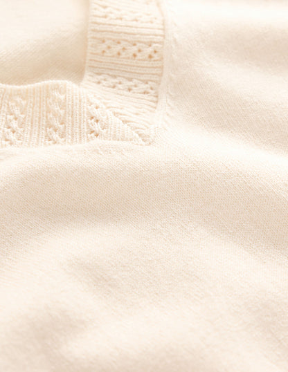 Emilia Cotton V Neck Jumper-Warm Ivory