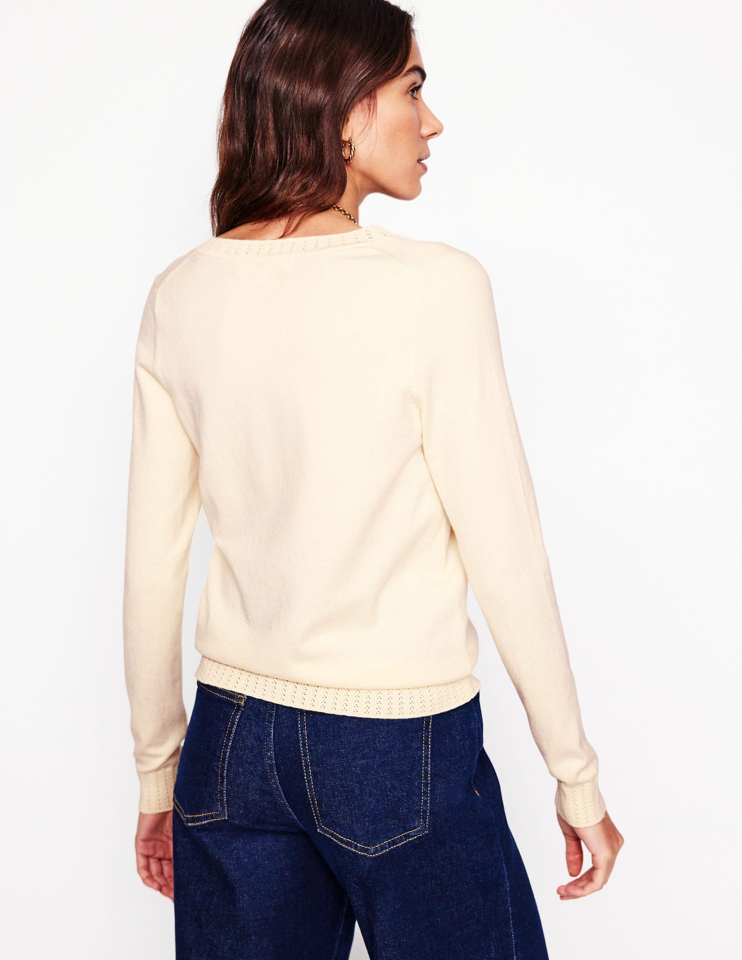 Emilia Cotton V Neck Jumper-Warm Ivory