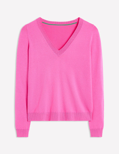 Emilia Cotton V Neck Jumper-Tickled Pink