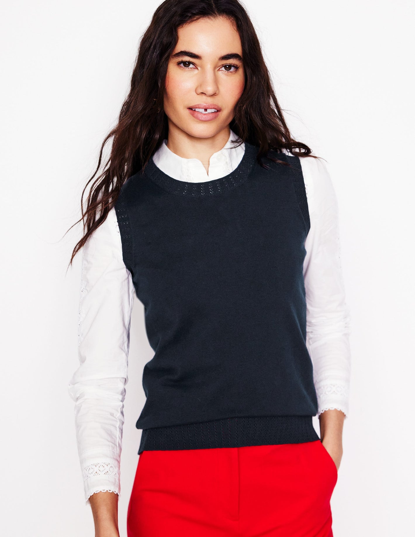 Emilia Cotton Crew Neck Tank-Navy