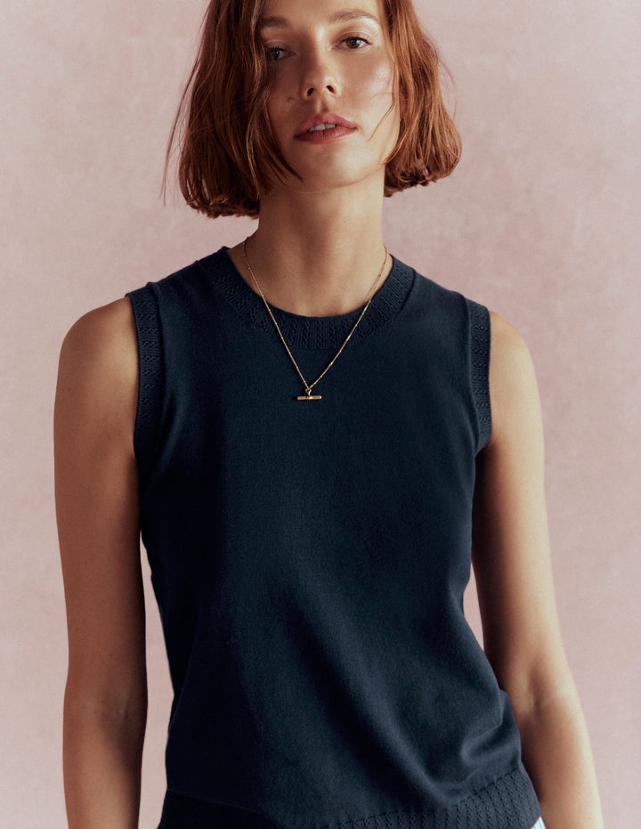 Emilia Cotton Crew Neck Tank-Navy