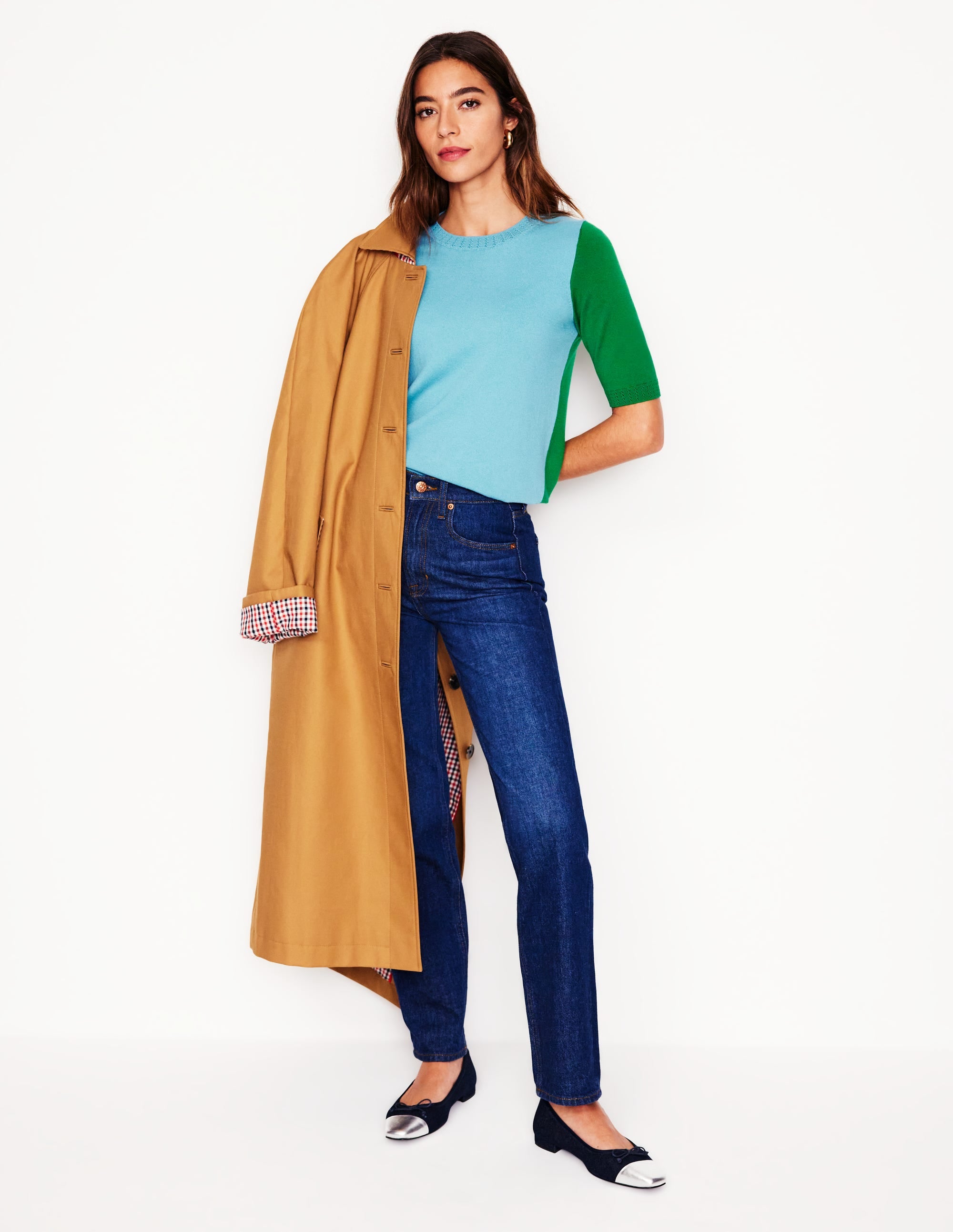 Emilia Cotton Crew T-shirt-Duck Egg Blue / Rich Emerald - Image 5