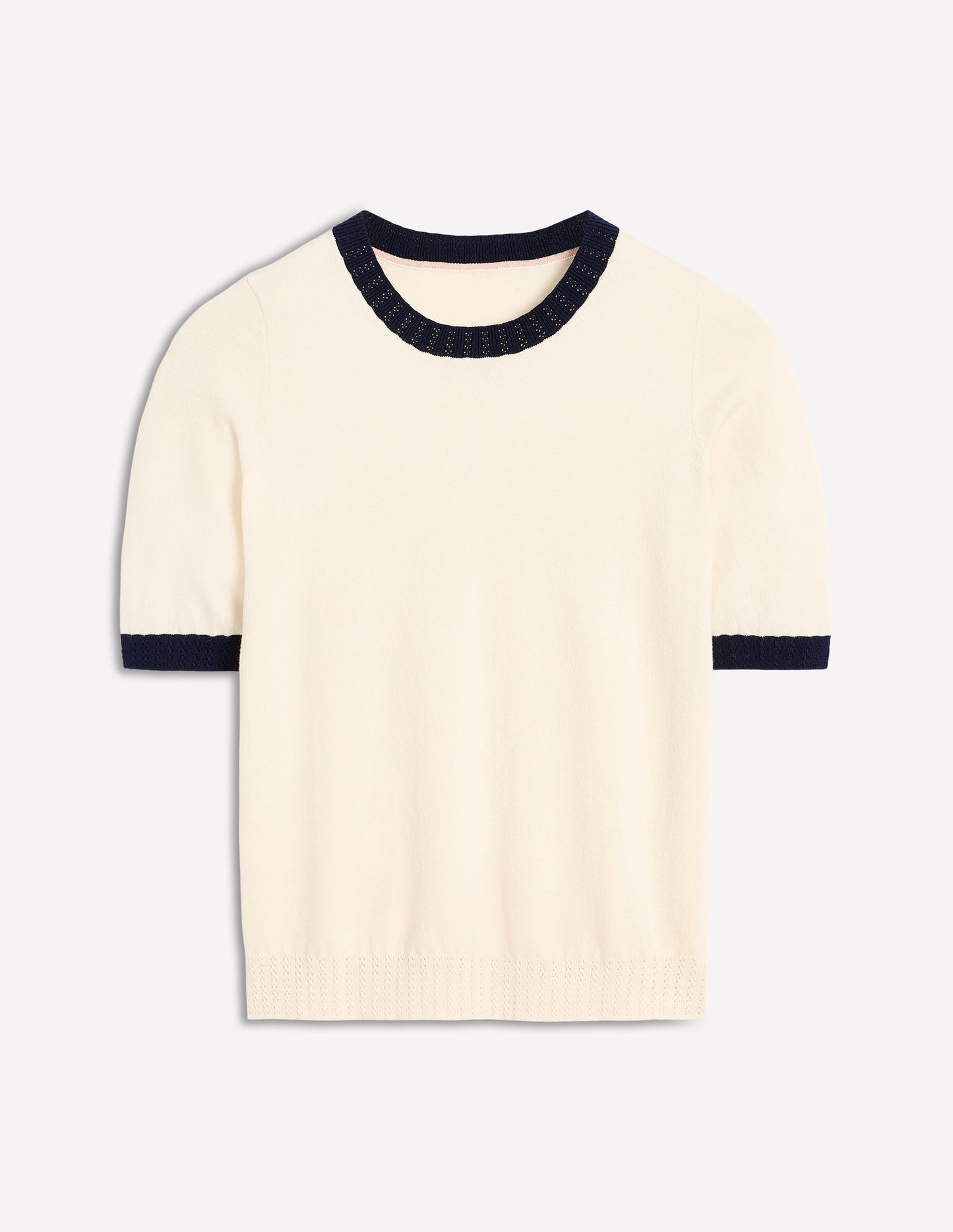 Emilia Cotton Crew T-shirt-Warm Ivory, Navy