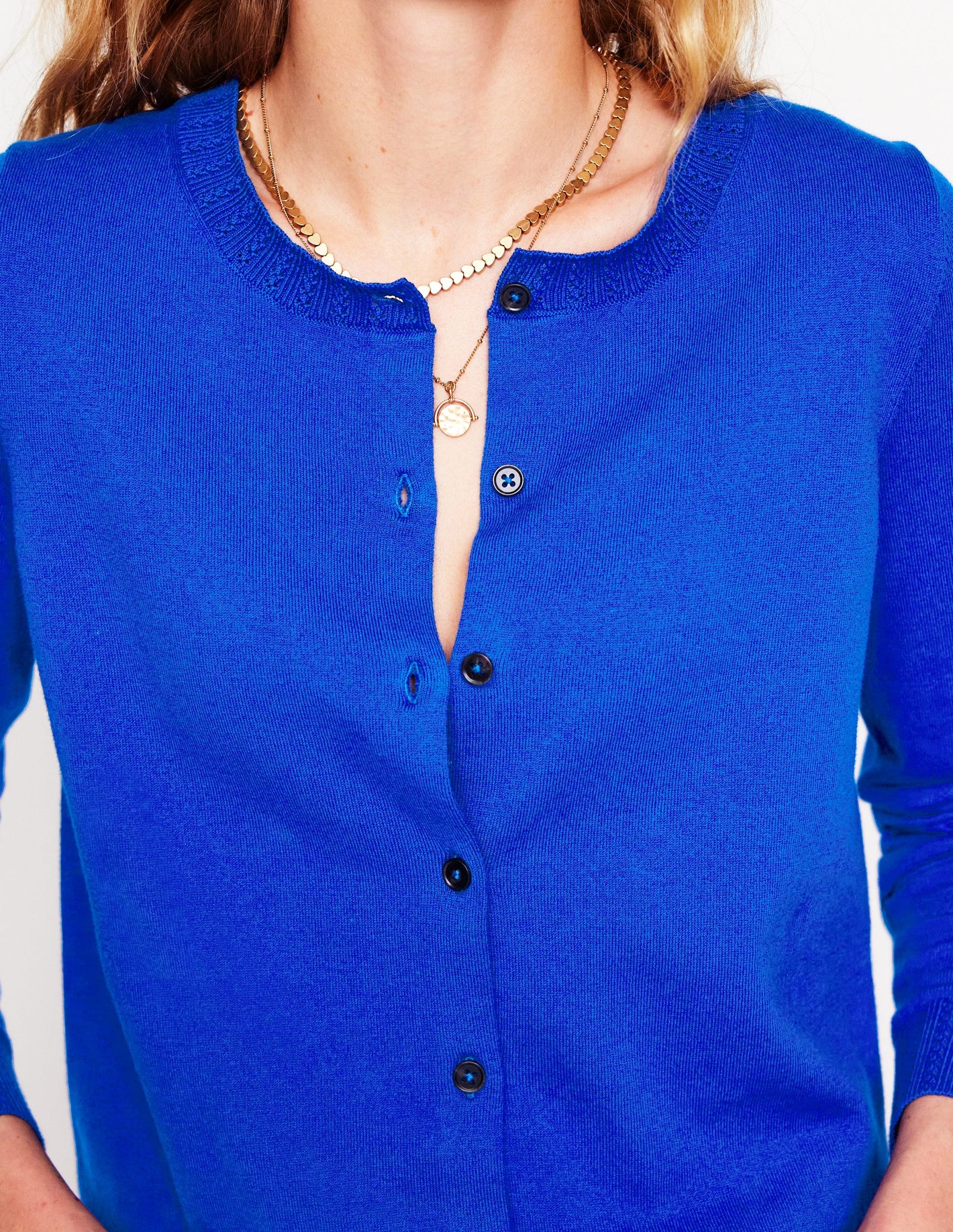 Emilia Cotton Crew Cardigan-Bright Blue