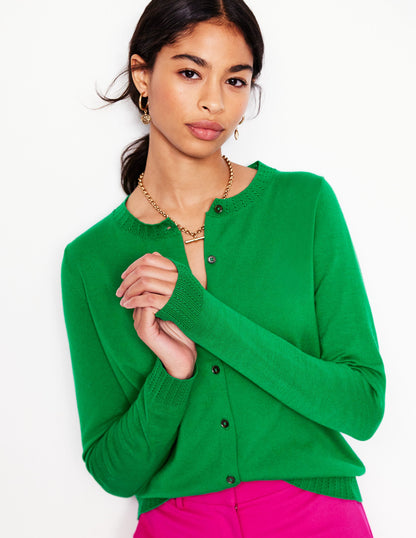 Emilia Cotton Crew Cardigan-GREEN